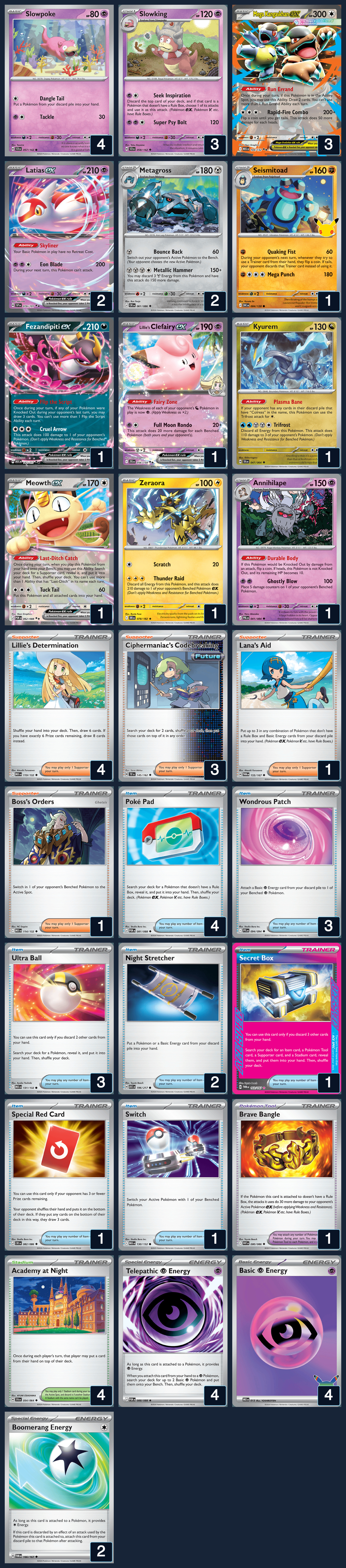 Complete 60-card deck list for rank 7, vandell