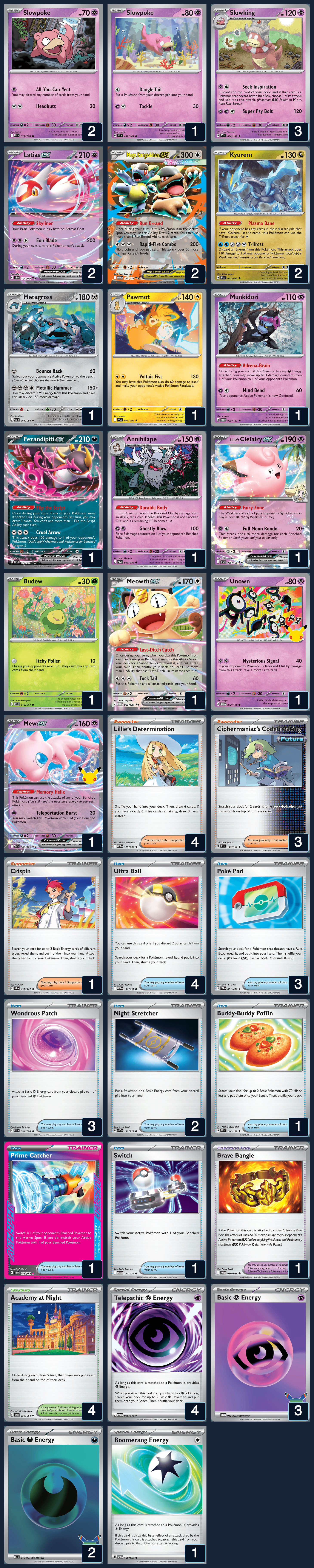 Complete 60-card deck list for rank 11, Sleepling