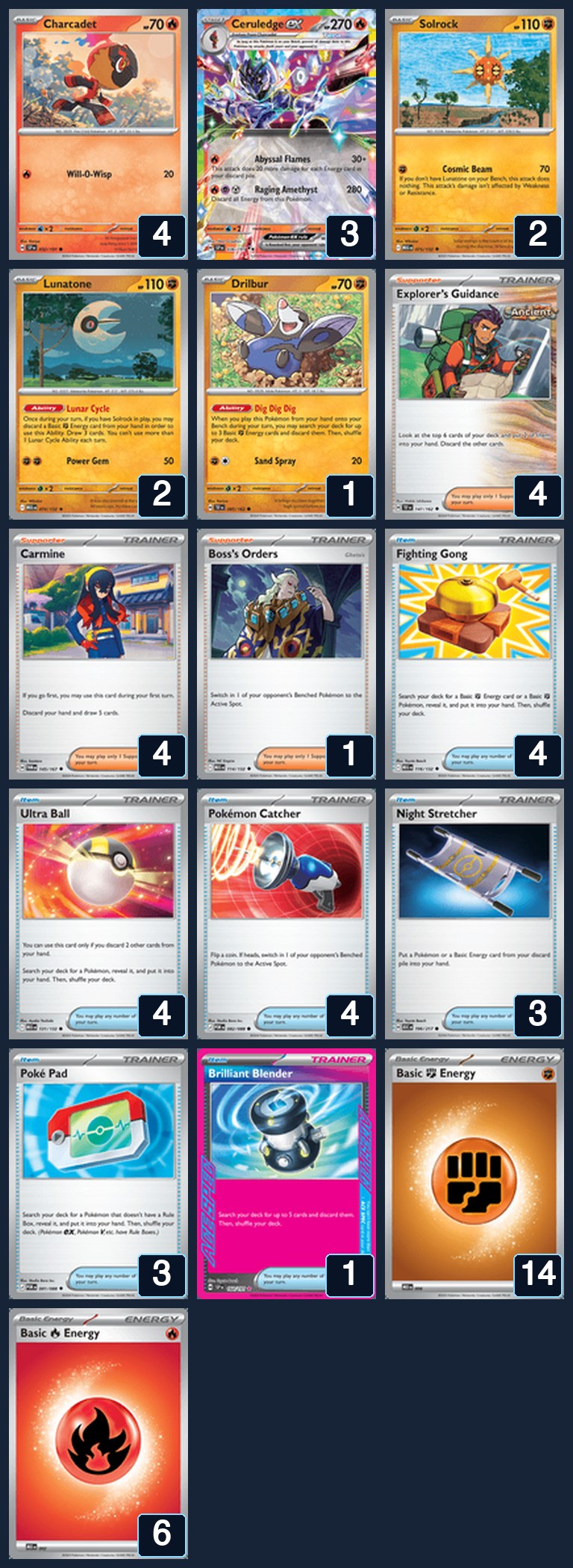 Complete 60-card deck list for rank 14, gambo