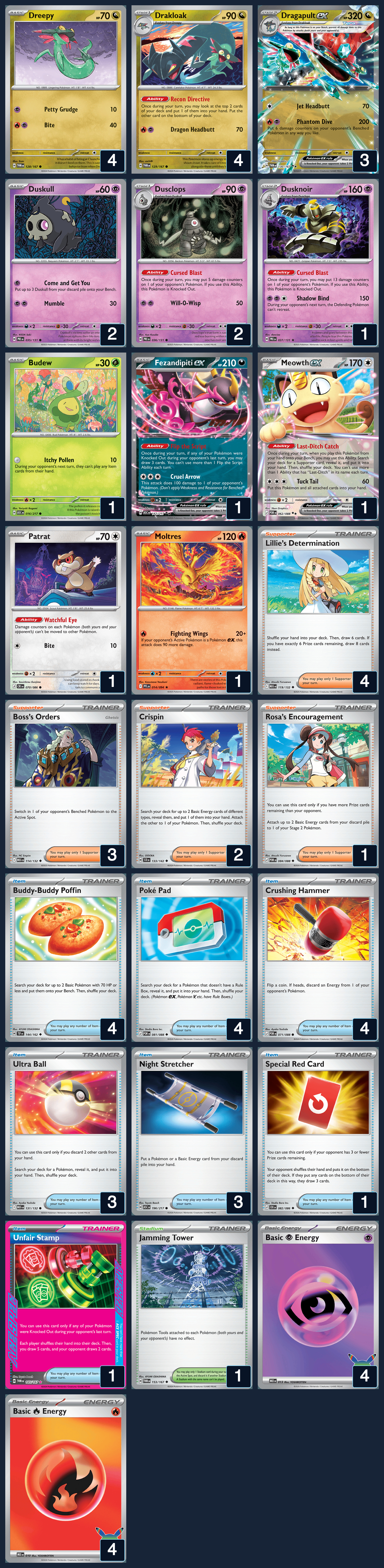 Complete 60-card deck list for rank 16, CaterpieTCG