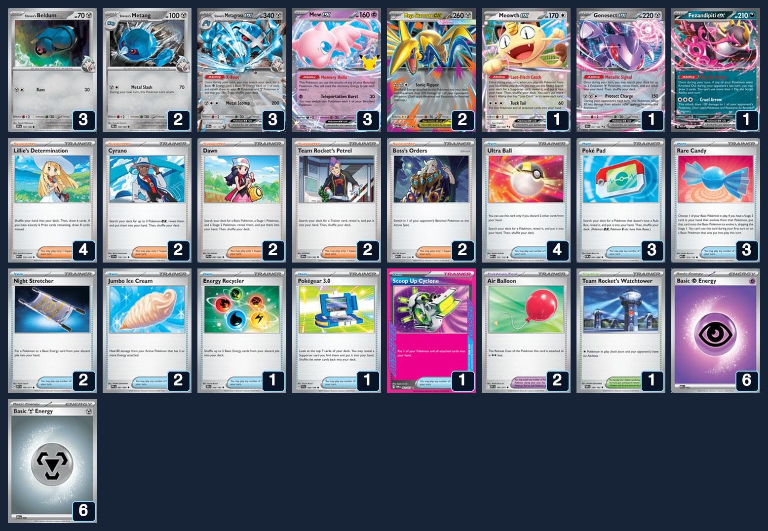 Complete 60-card deck list for rank 26, Yellow182