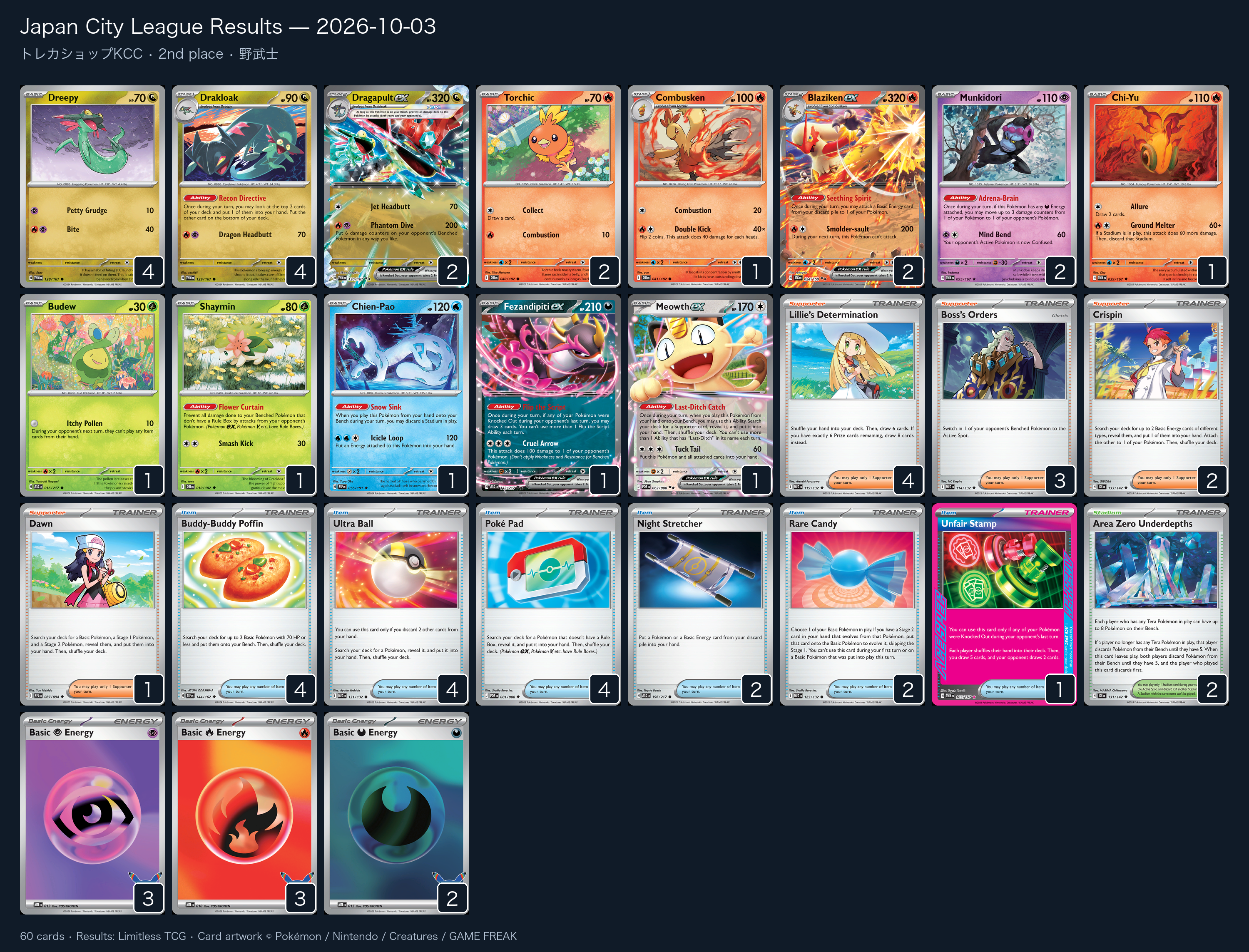 2nd place — 野武士 decklist