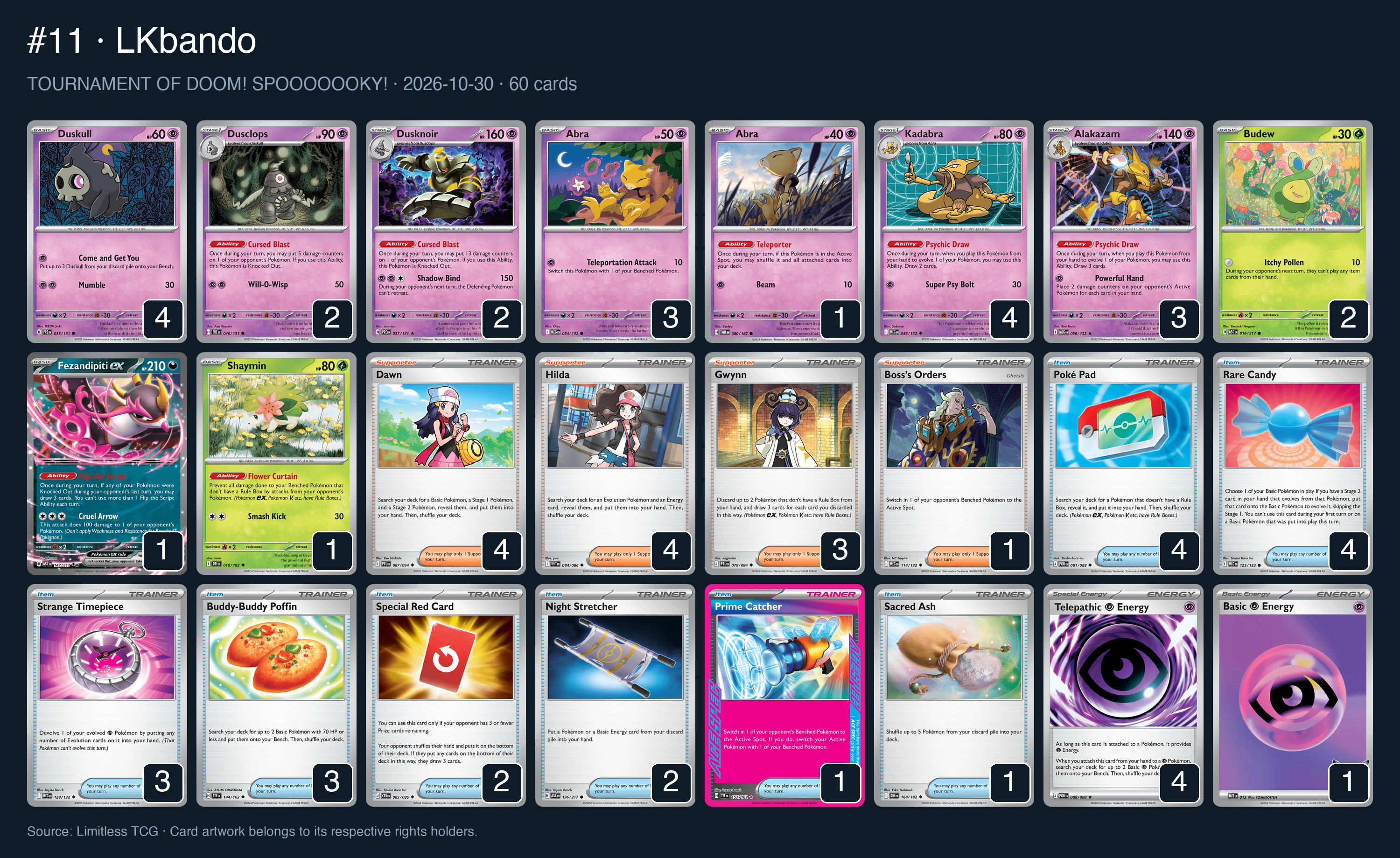 Complete 60-card deck list for rank 11, LKbando