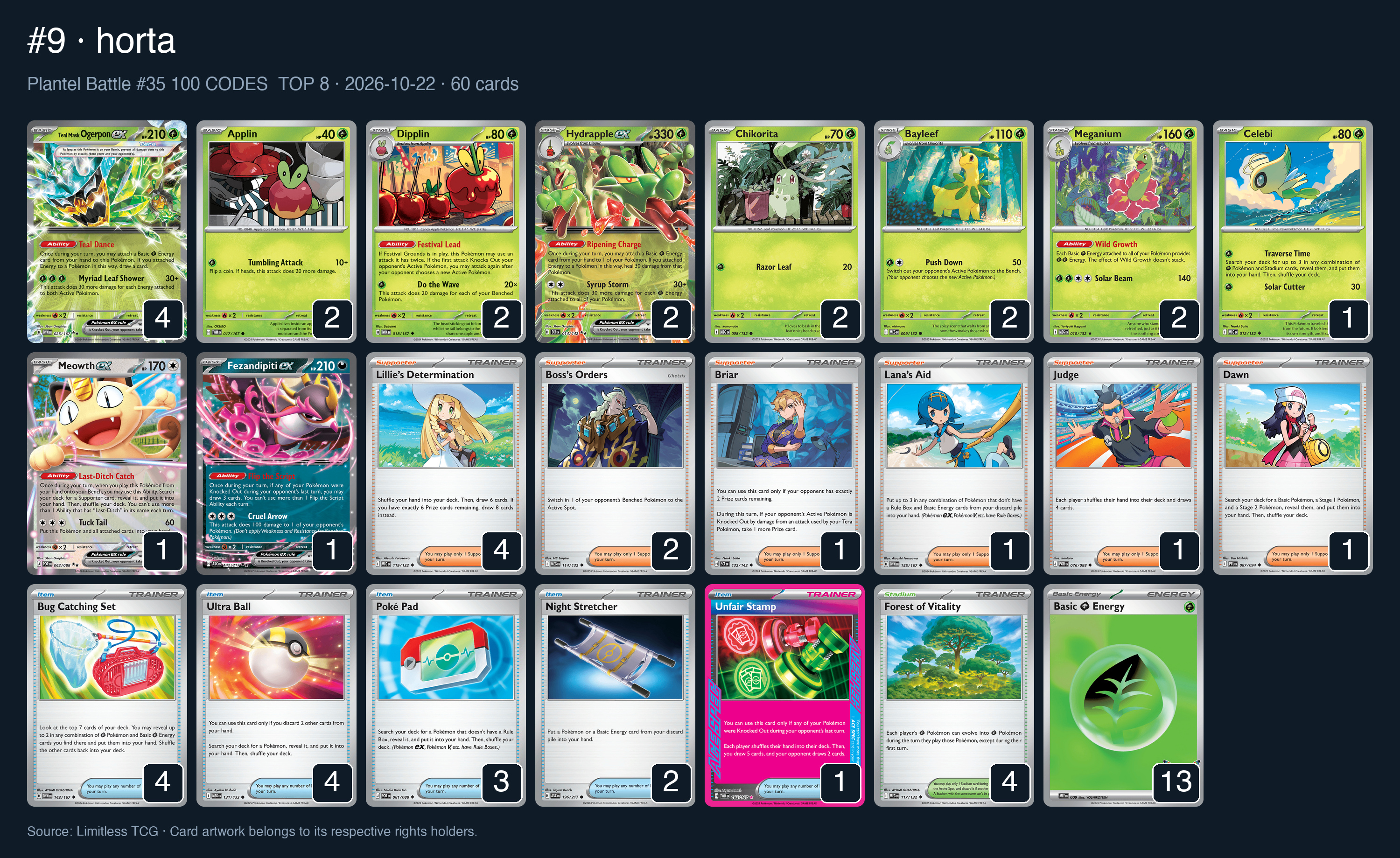 Complete 60-card deck list for rank 9, horta
