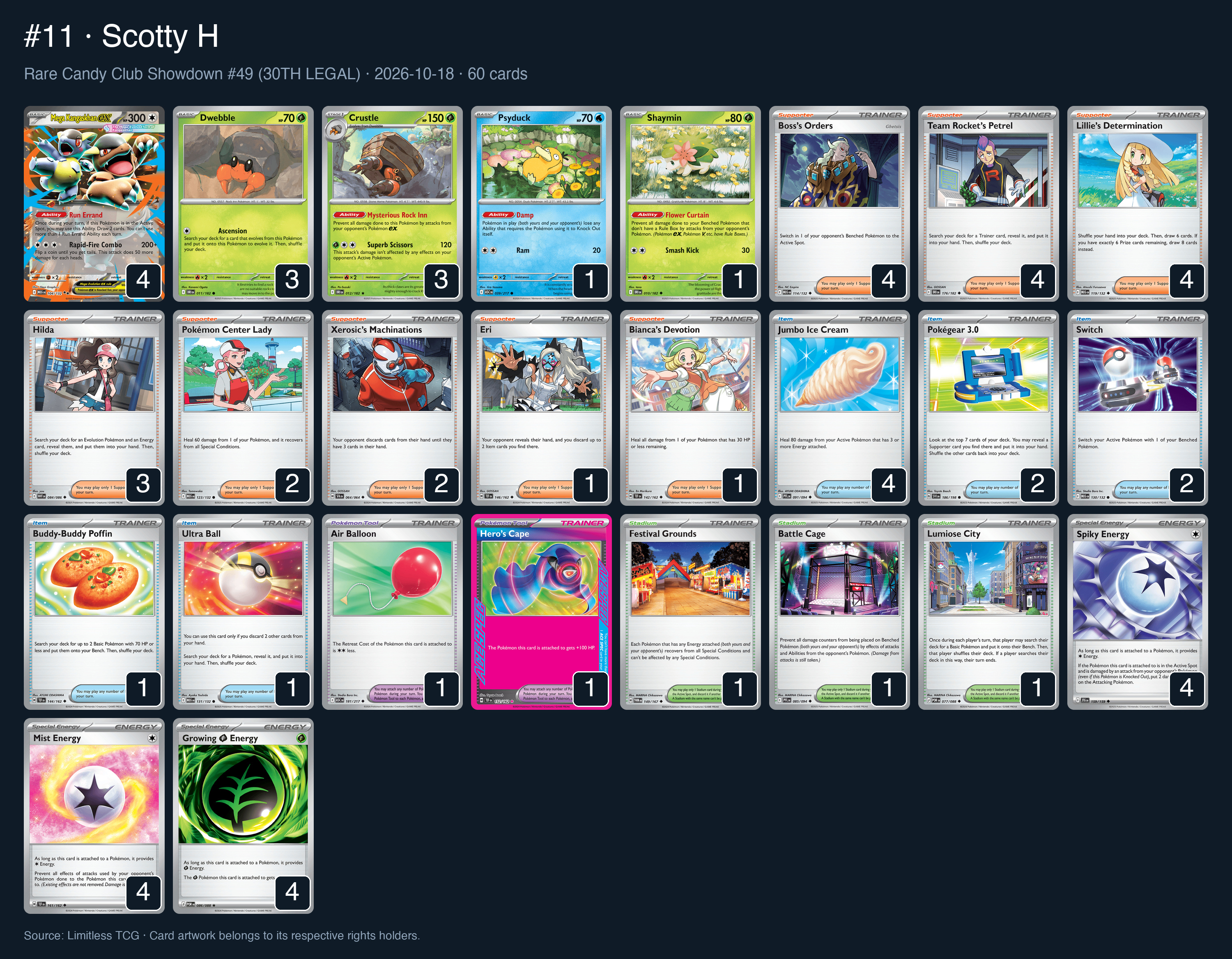 Complete 60-card deck list for rank 11, Scotty H