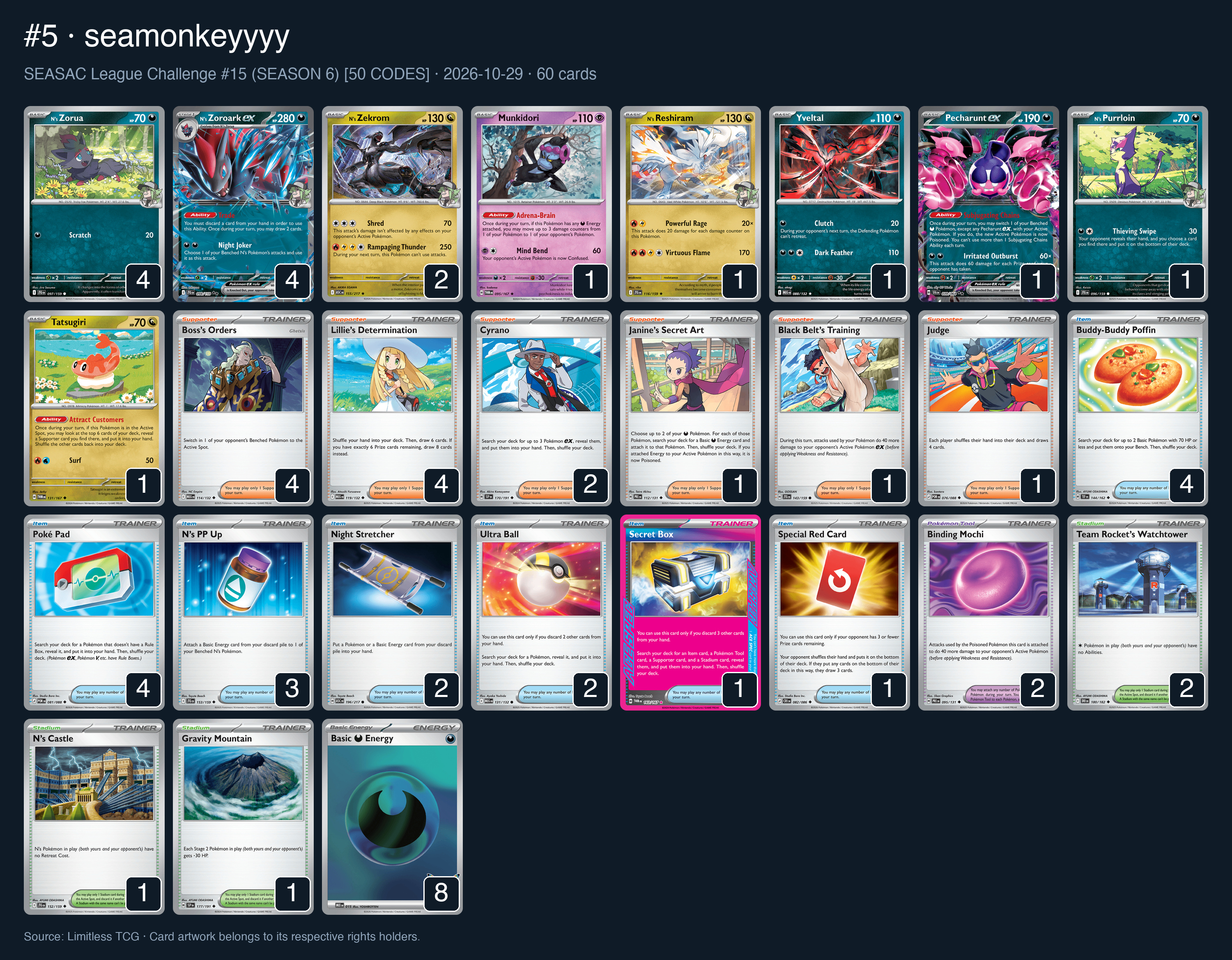 Complete 60-card deck list for rank 5, seamonkeyyyy