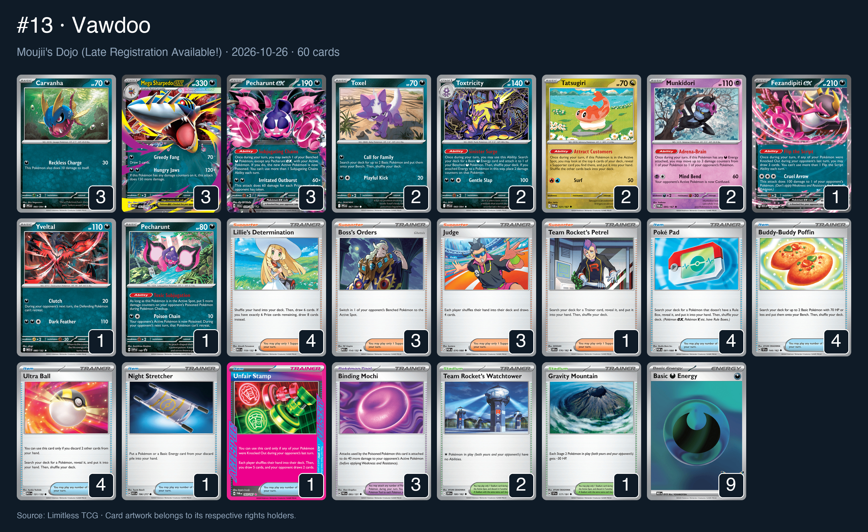 Complete 60-card deck list for rank 13, Vawdoo