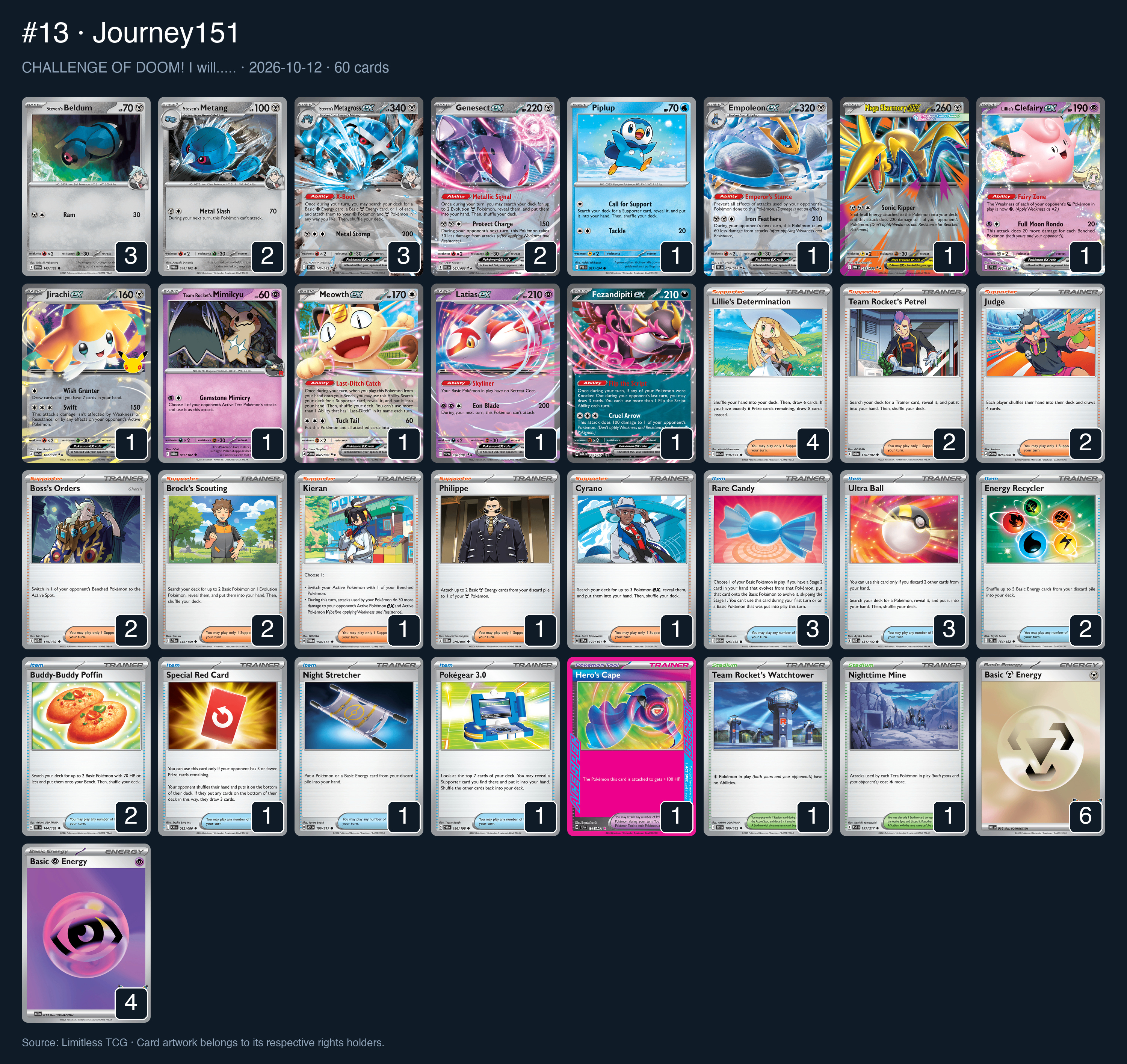 Complete 60-card deck list for rank 13, Journey151