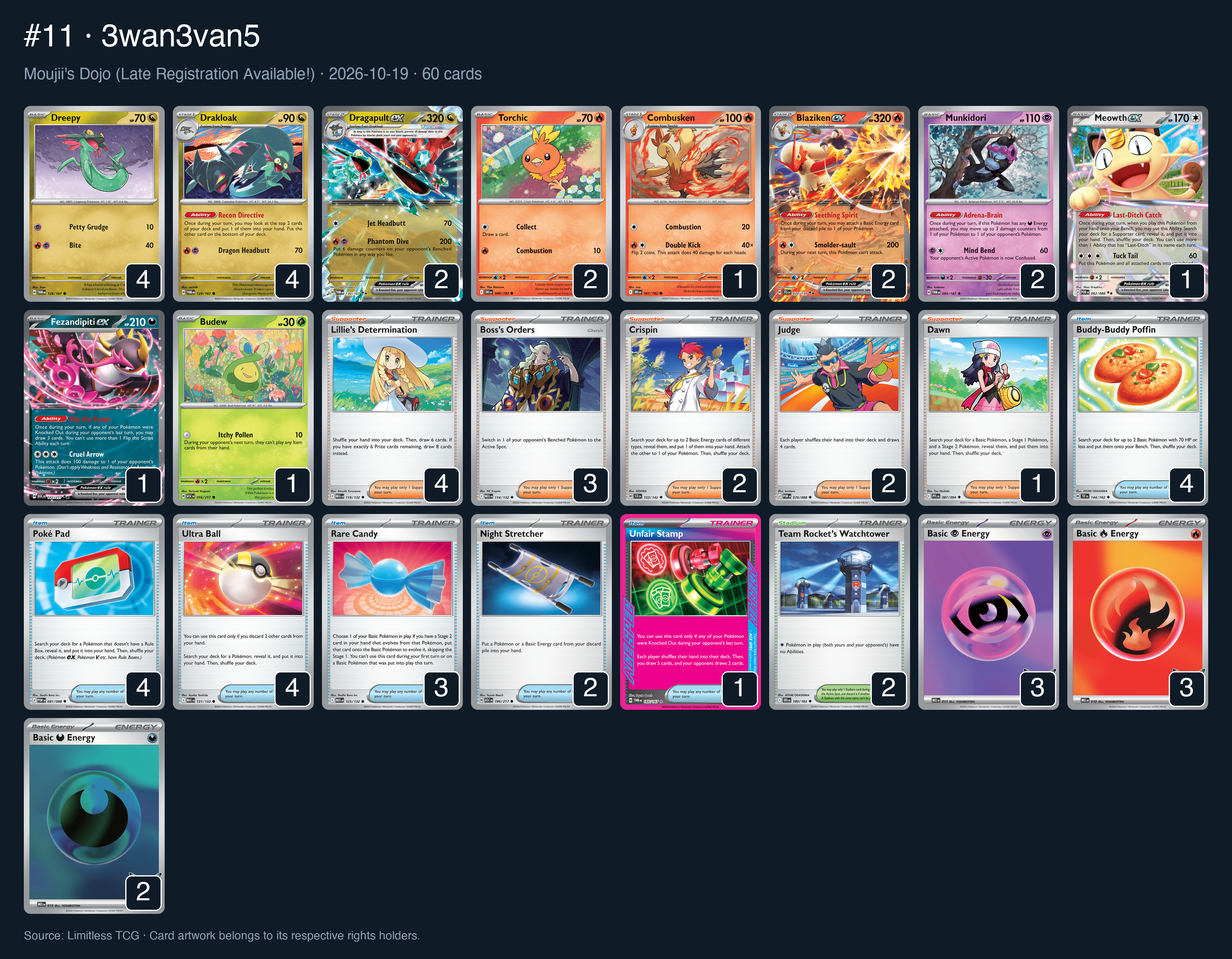 Complete 60-card deck list for rank 11, 3wan3van5