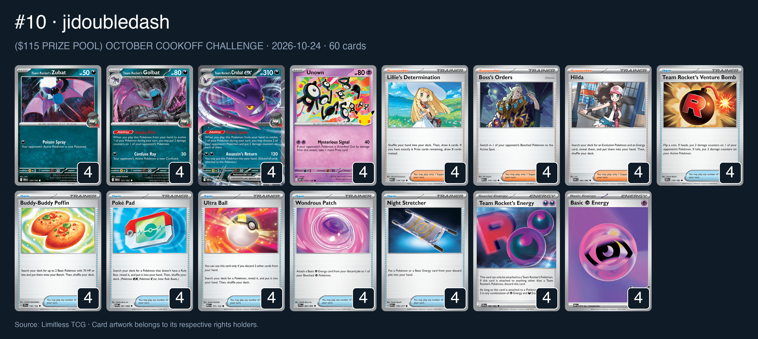 Complete 60-card deck list for rank 10, jidoubledash