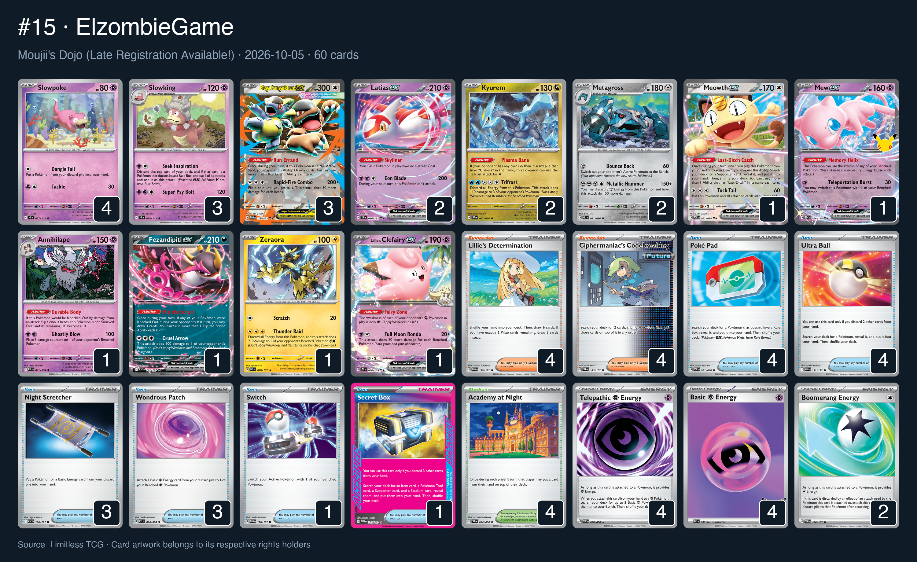 Complete 60-card deck list for rank 15, ElzombieGame