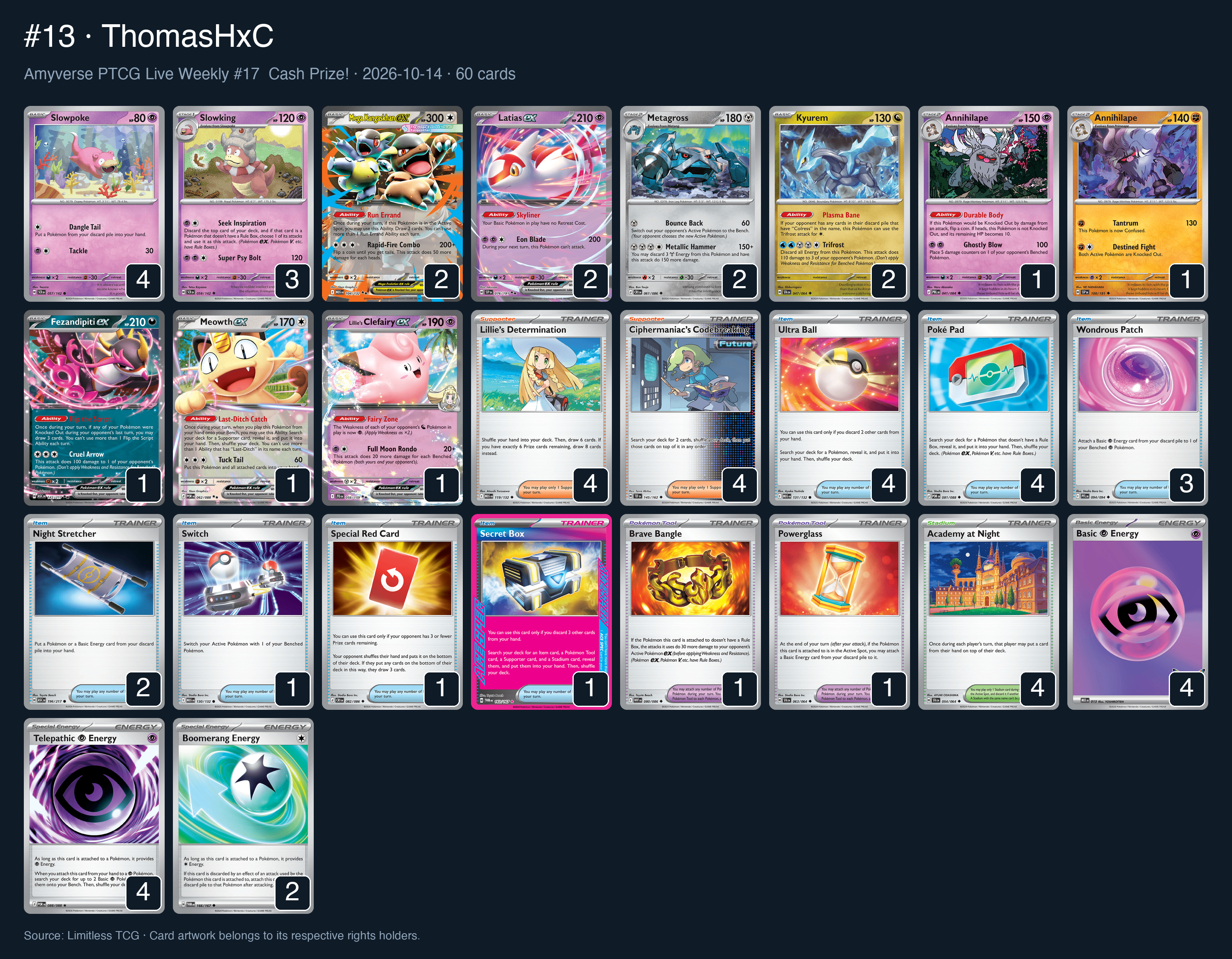 Complete 60-card deck list for rank 13, ThomasHxC