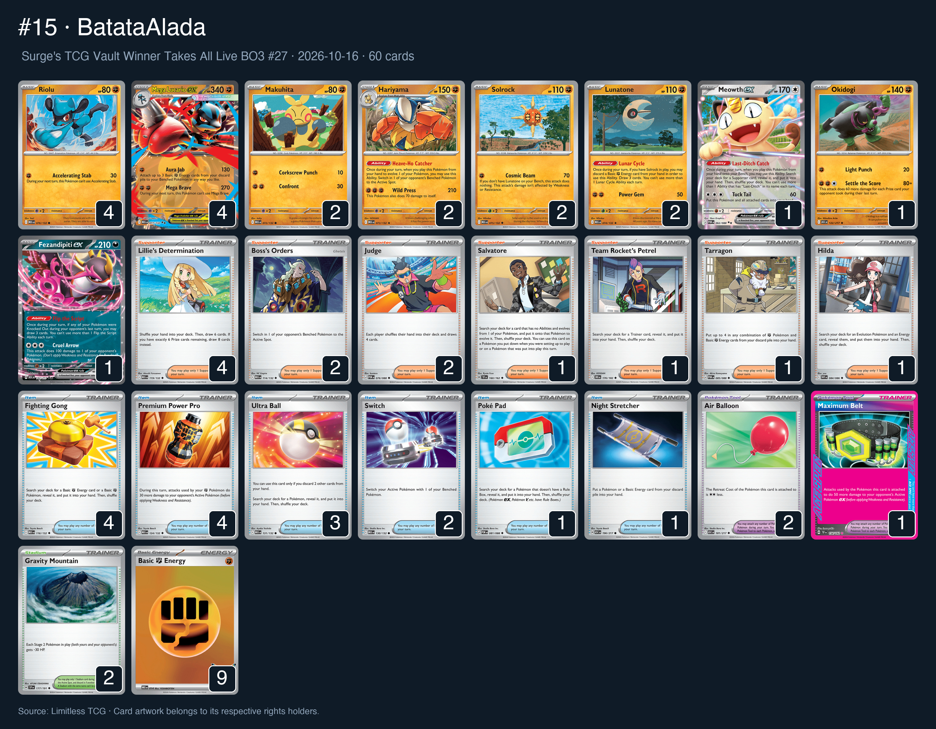 Complete 60-card deck list for rank 15, BatataAlada