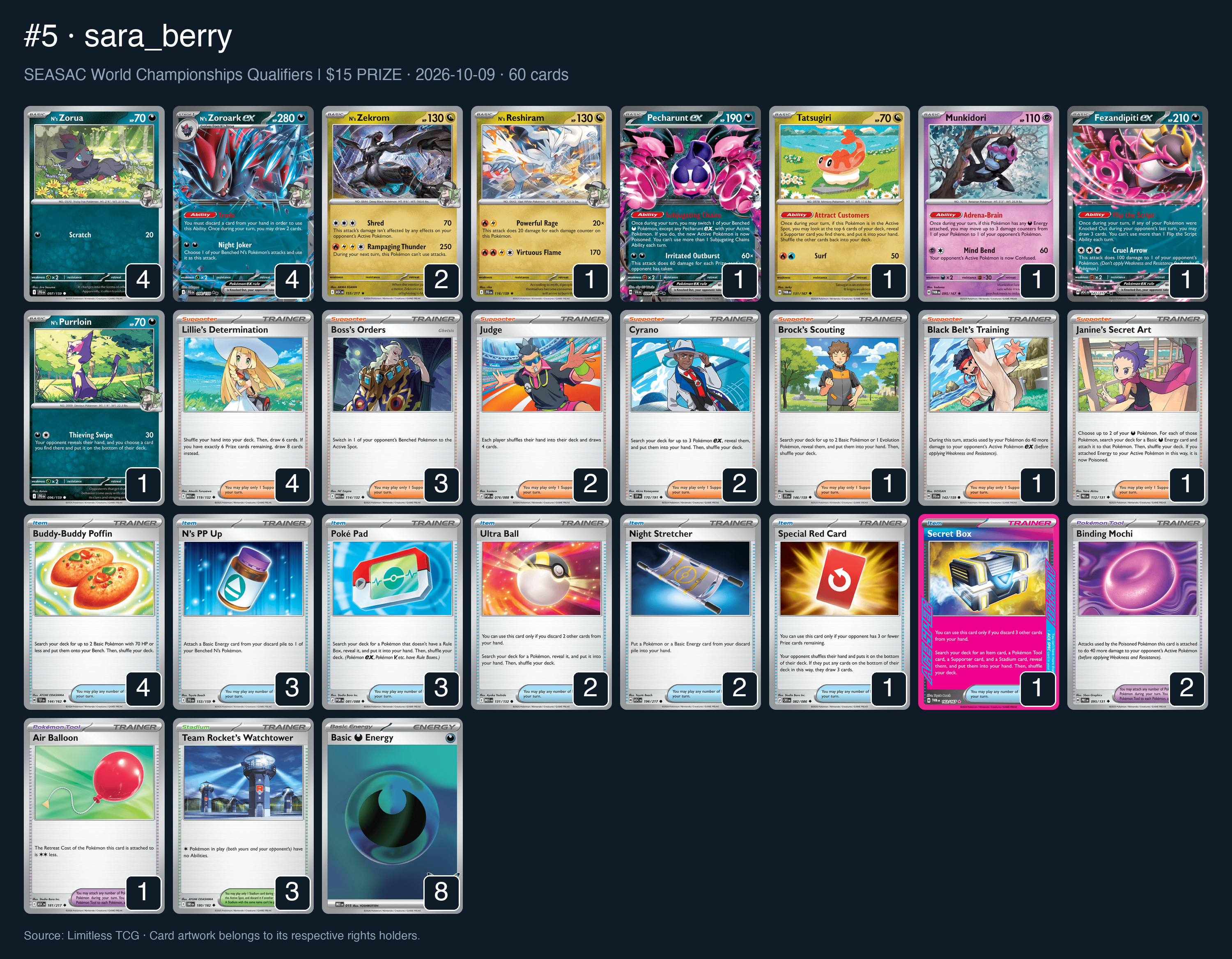 Complete 60-card deck list for rank 5, sara_berry