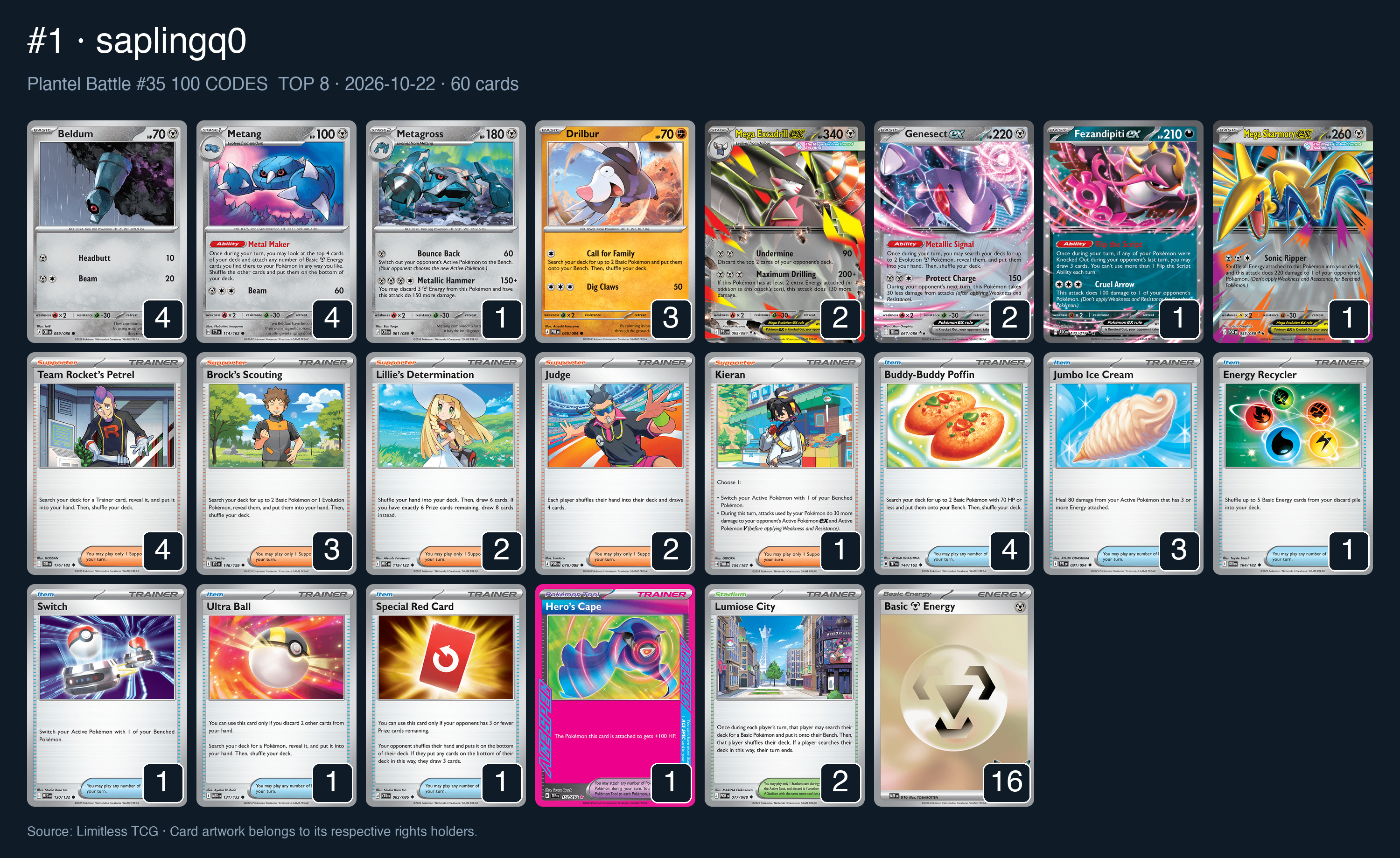 Complete 60-card deck list for rank 1, saplingq0