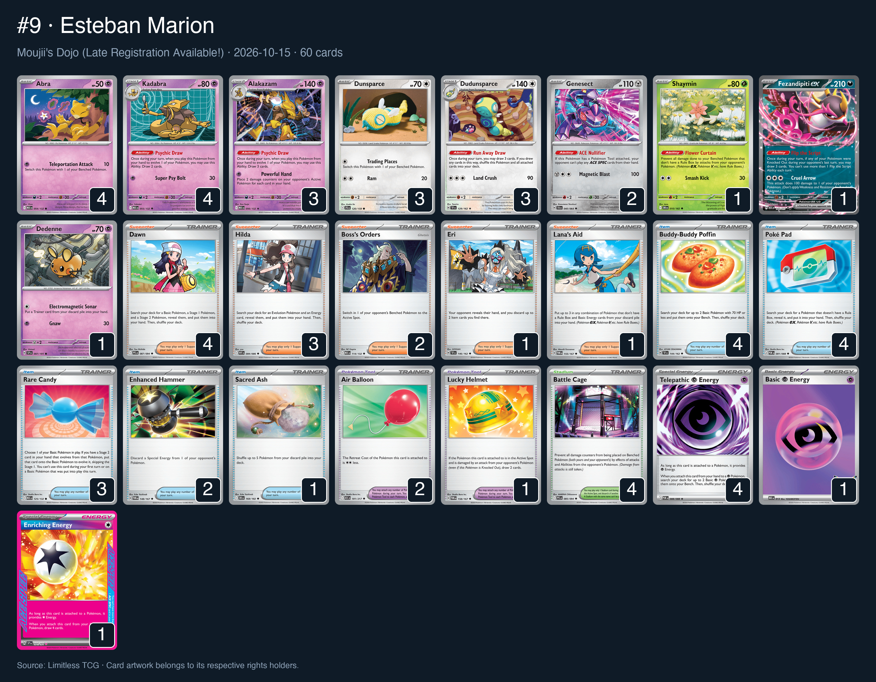 Complete 60-card deck list for rank 9, Esteban Marion