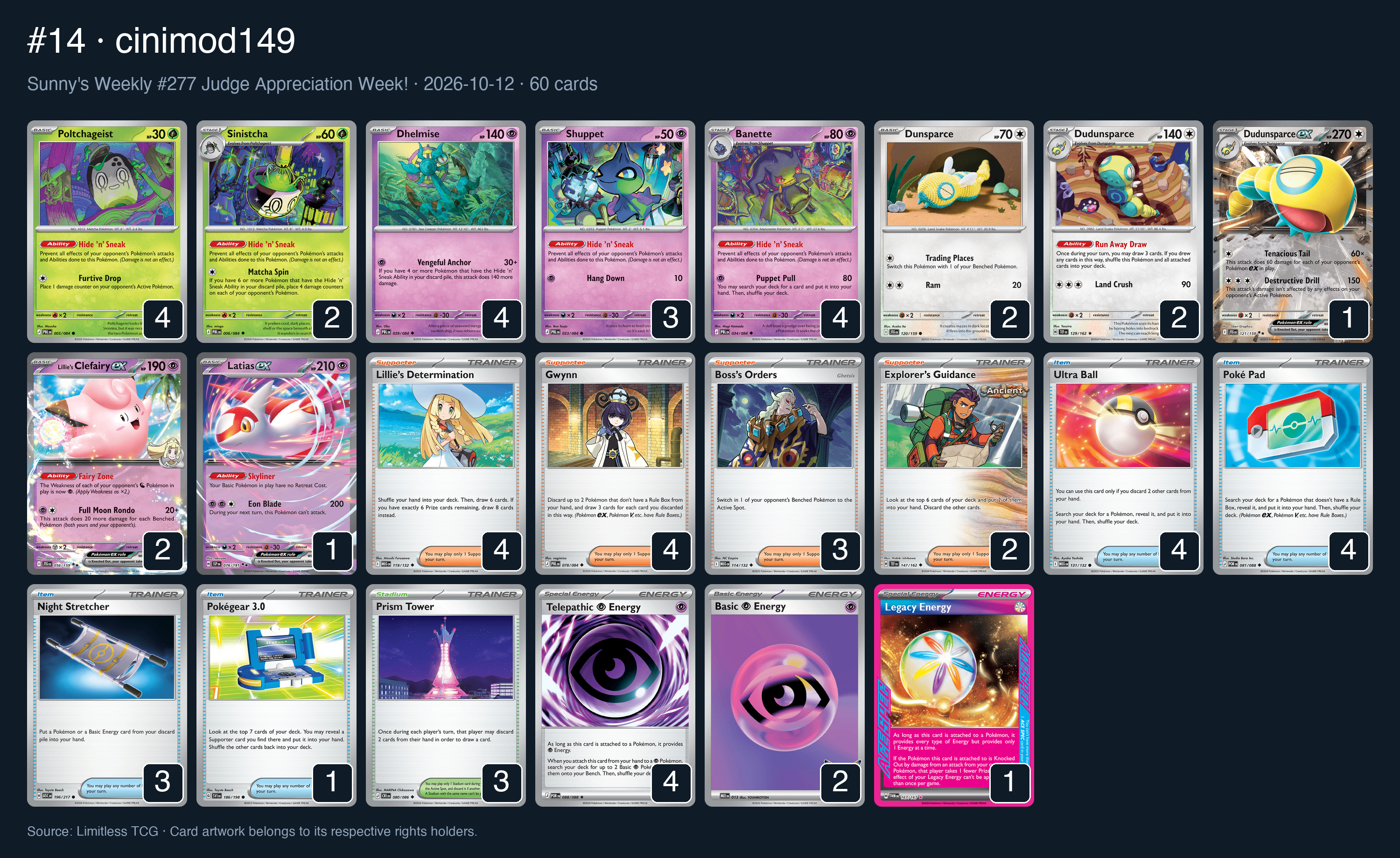 Complete 60-card deck list for rank 14, cinimod149