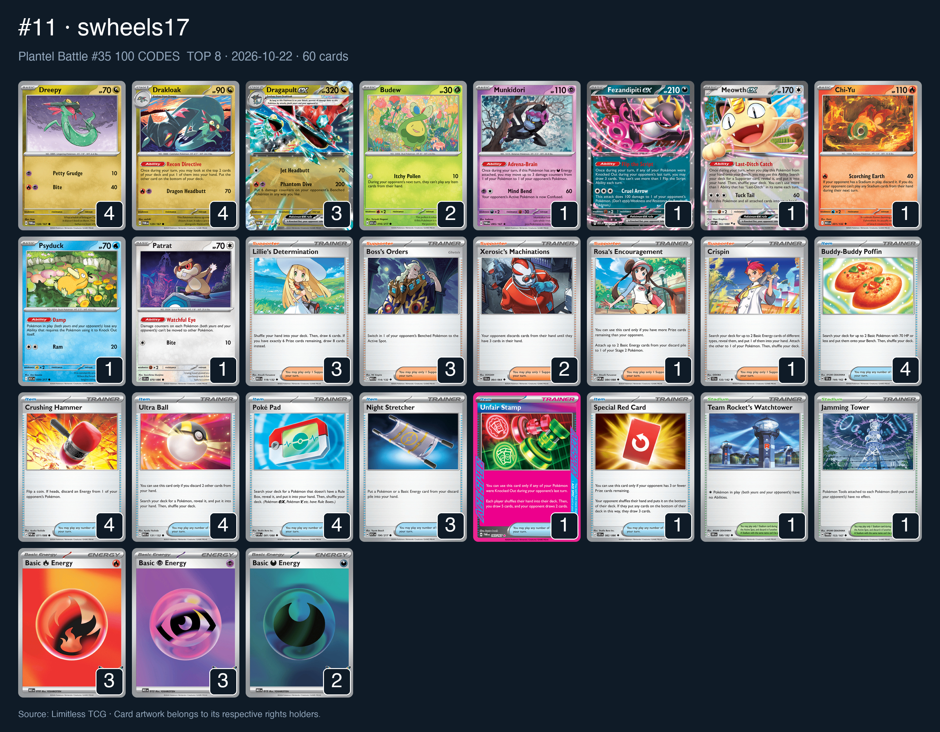 Complete 60-card deck list for rank 11, swheels17