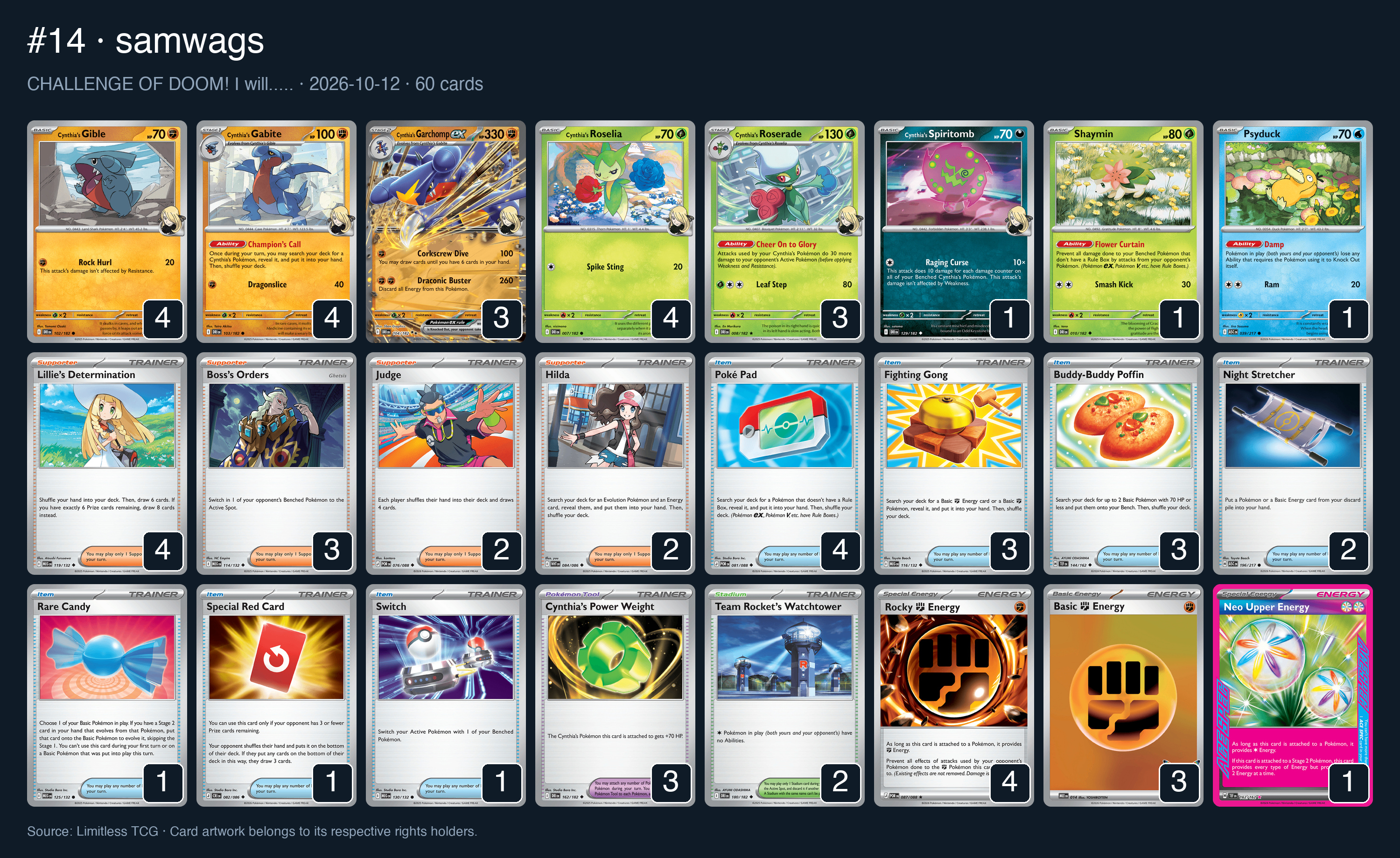 Complete 60-card deck list for rank 14, samwags