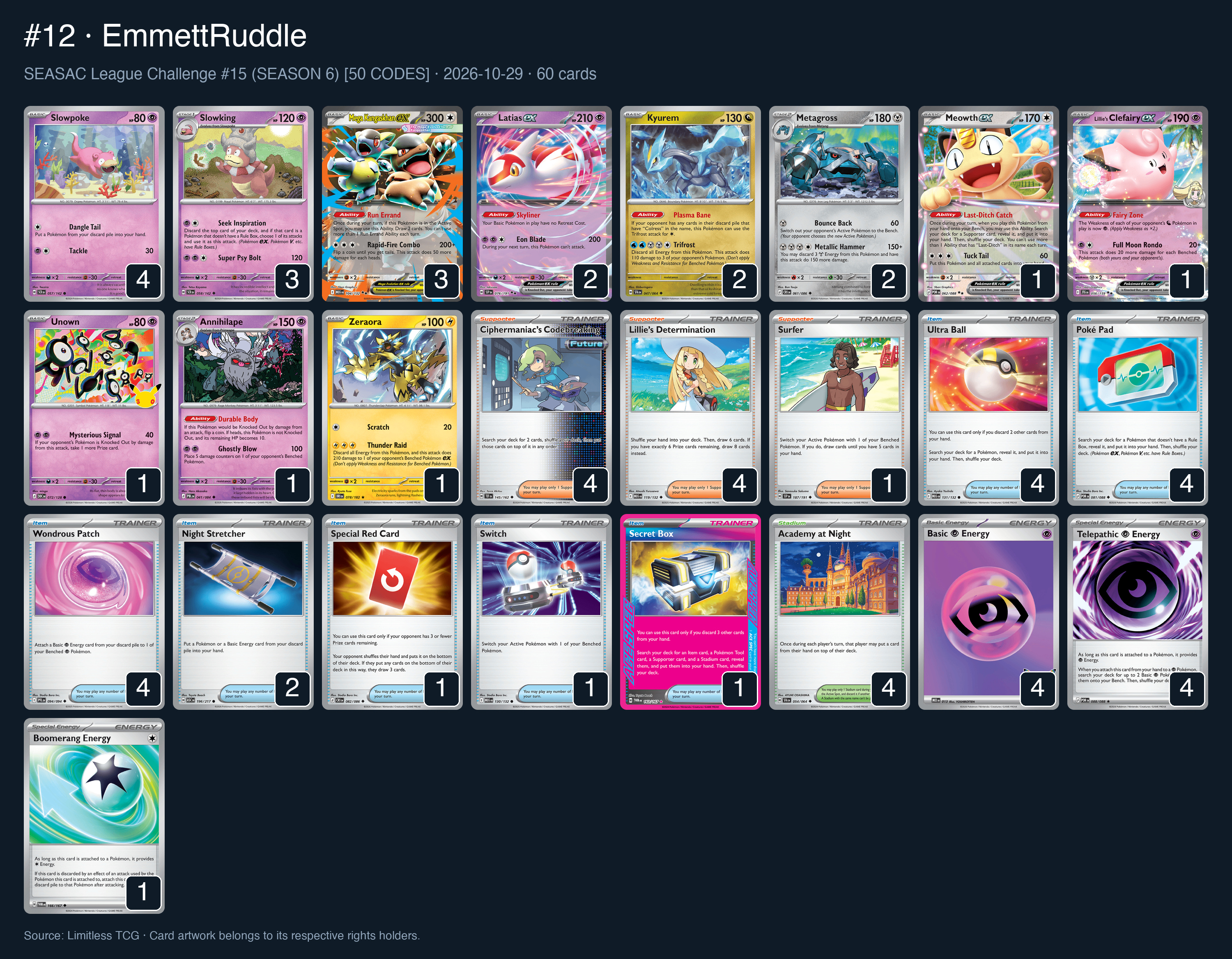 Complete 60-card deck list for rank 12, EmmettRuddle