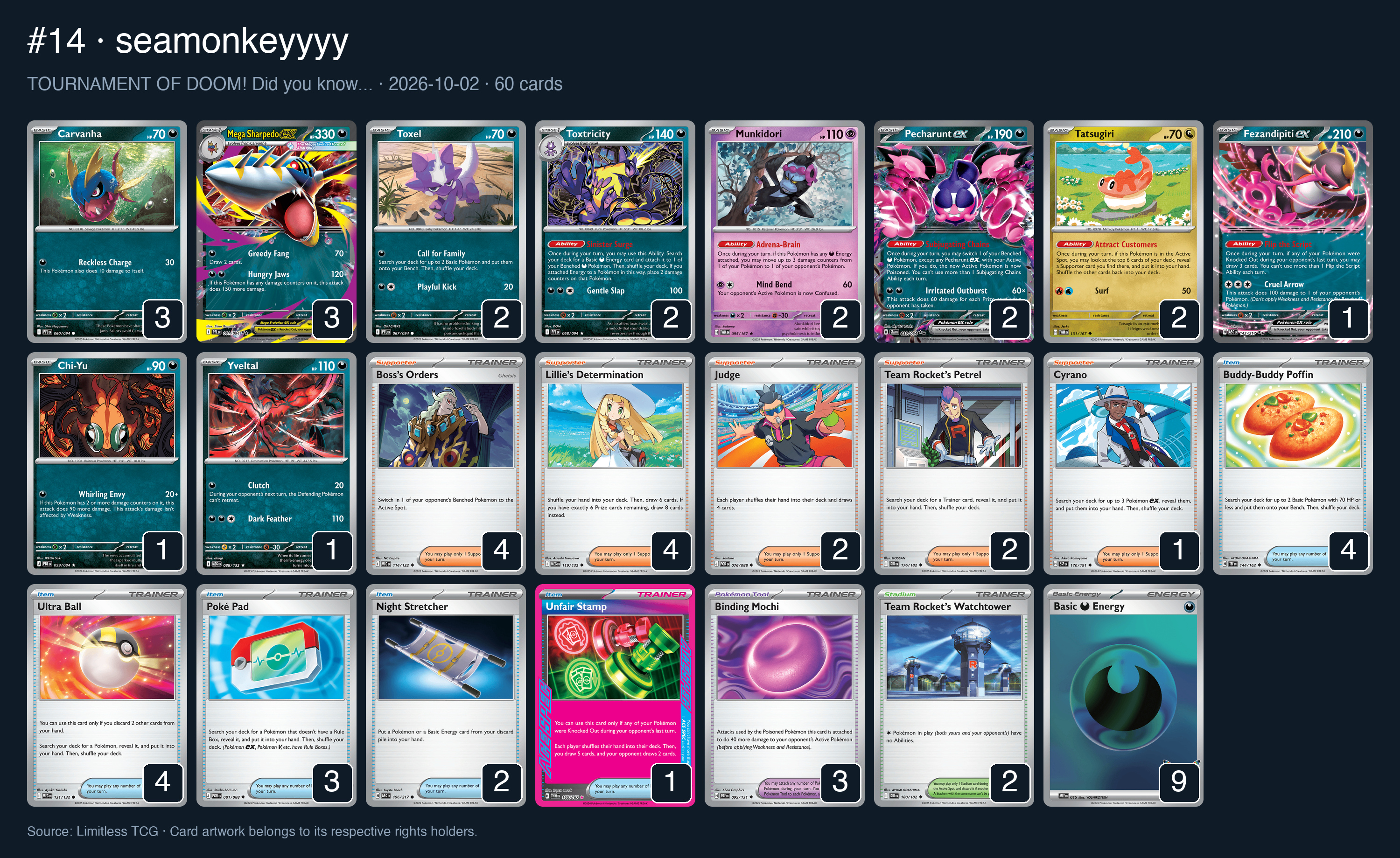 Complete 60-card deck list for rank 14, seamonkeyyyy
