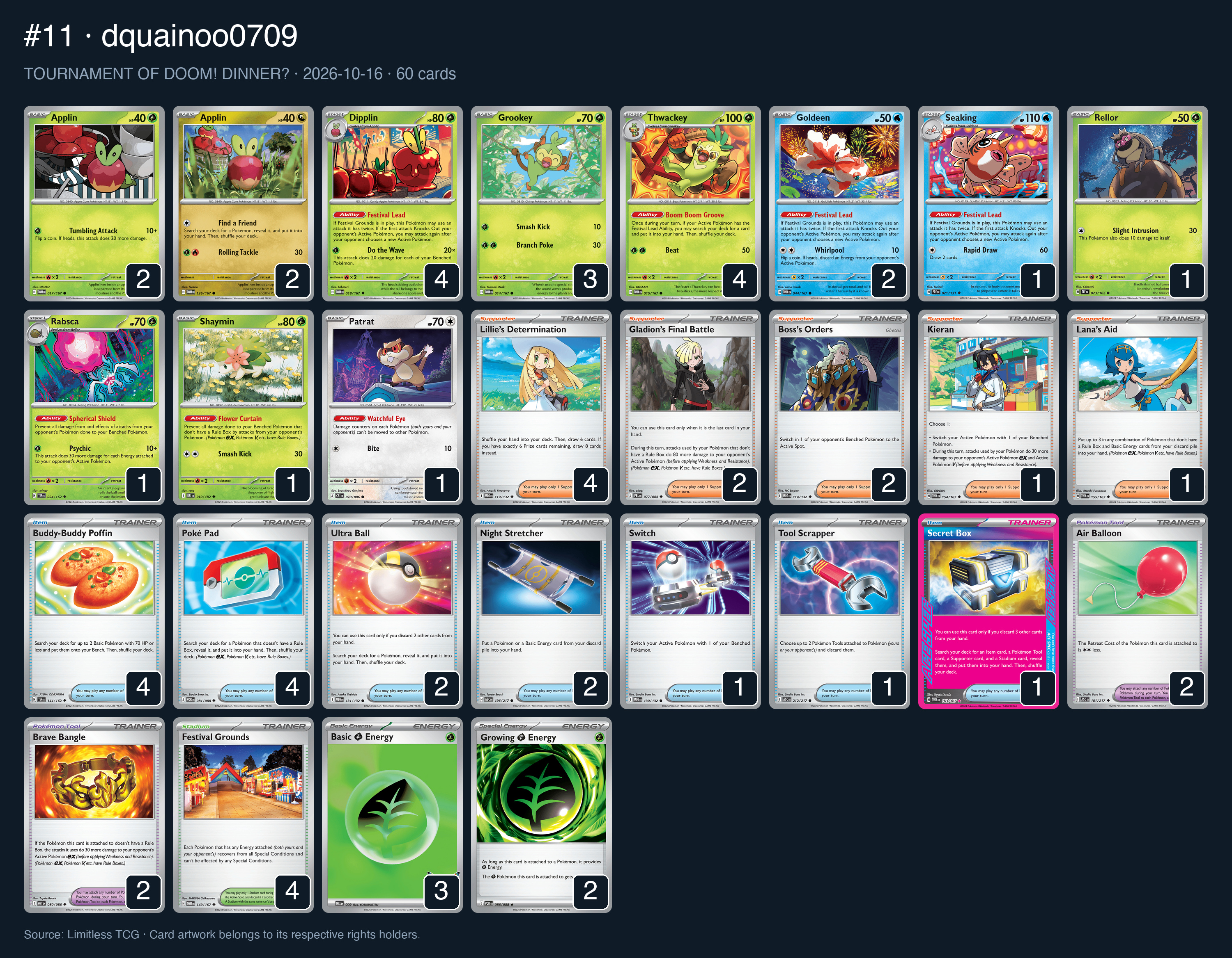Complete 60-card deck list for rank 11, dquainoo0709