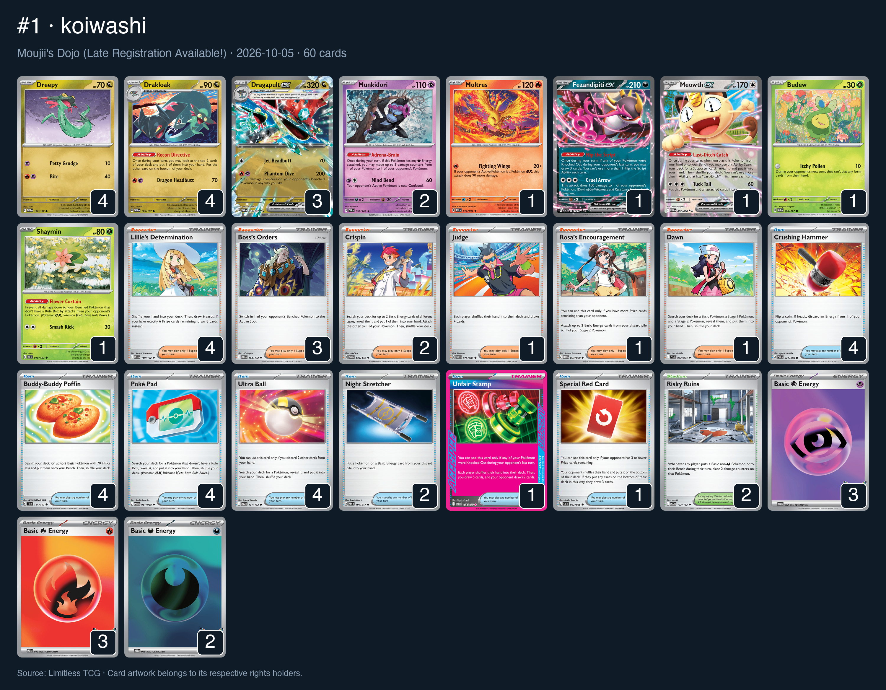Complete 60-card deck list for rank 1, koiwashi