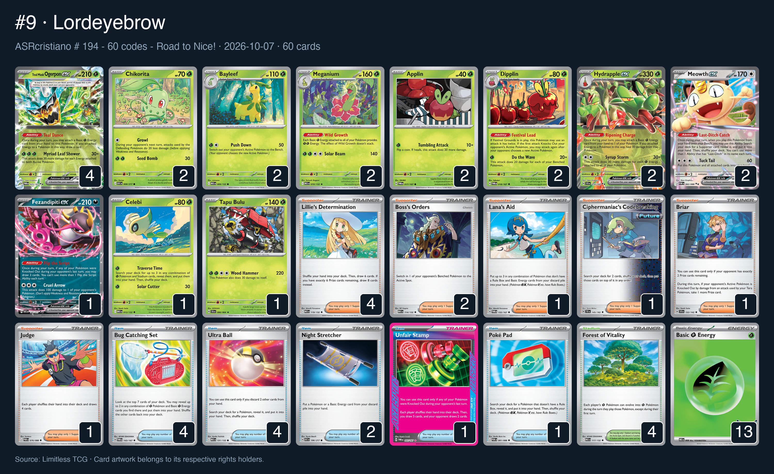 Complete 60-card deck list for rank 9, Lordeyebrow
