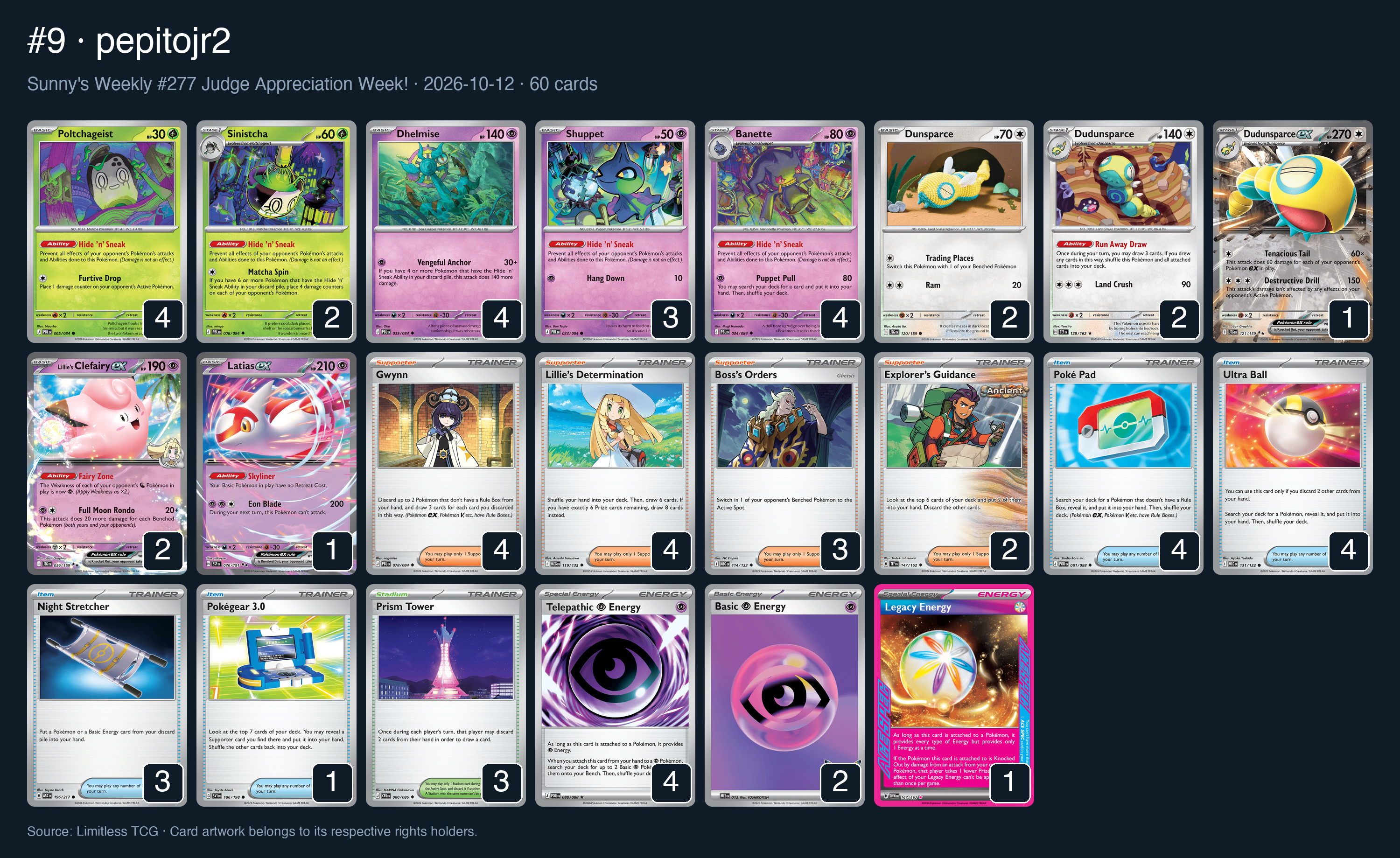 Complete 60-card deck list for rank 9, pepitojr2