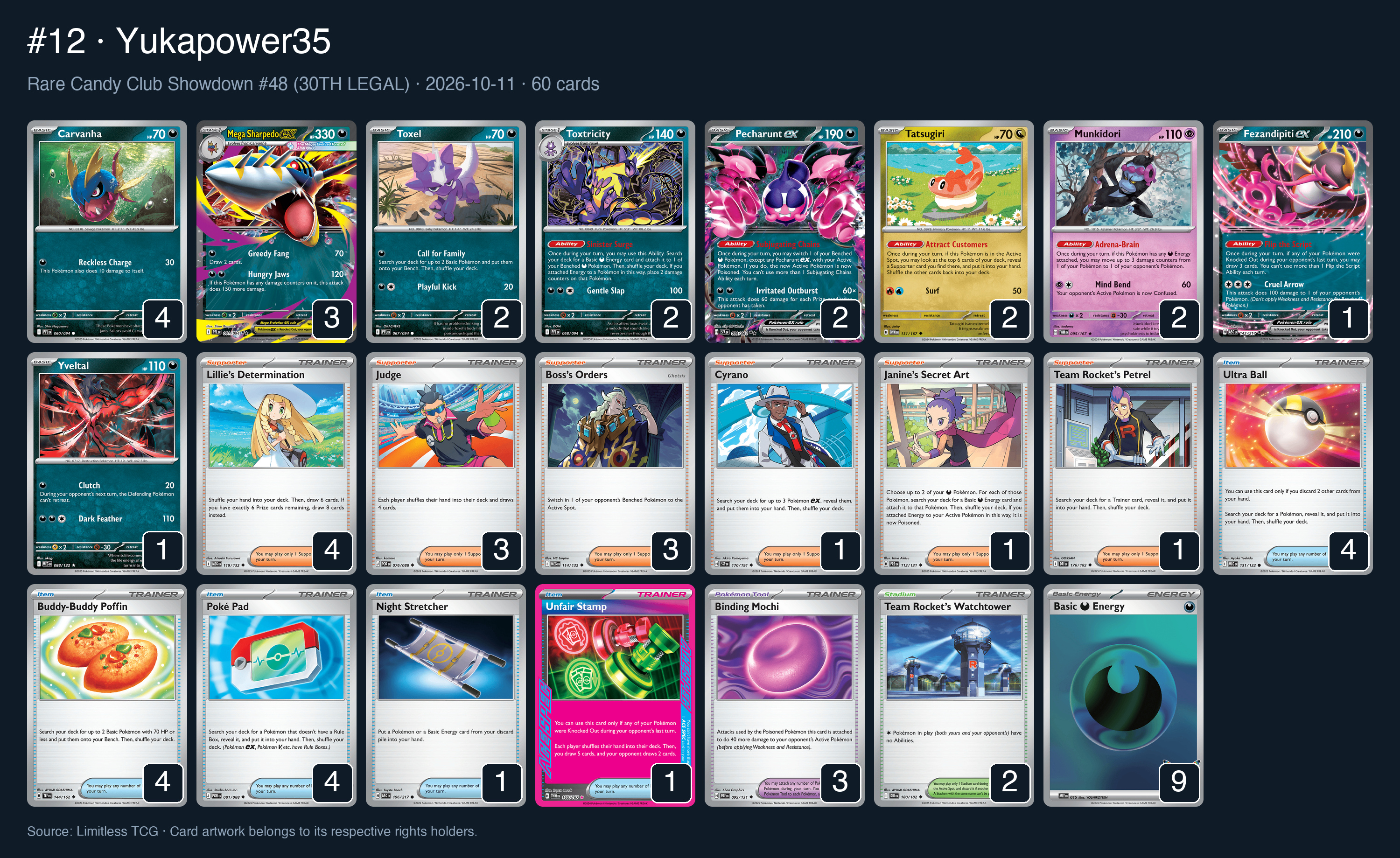 Complete 60-card deck list for rank 12, Yukapower35