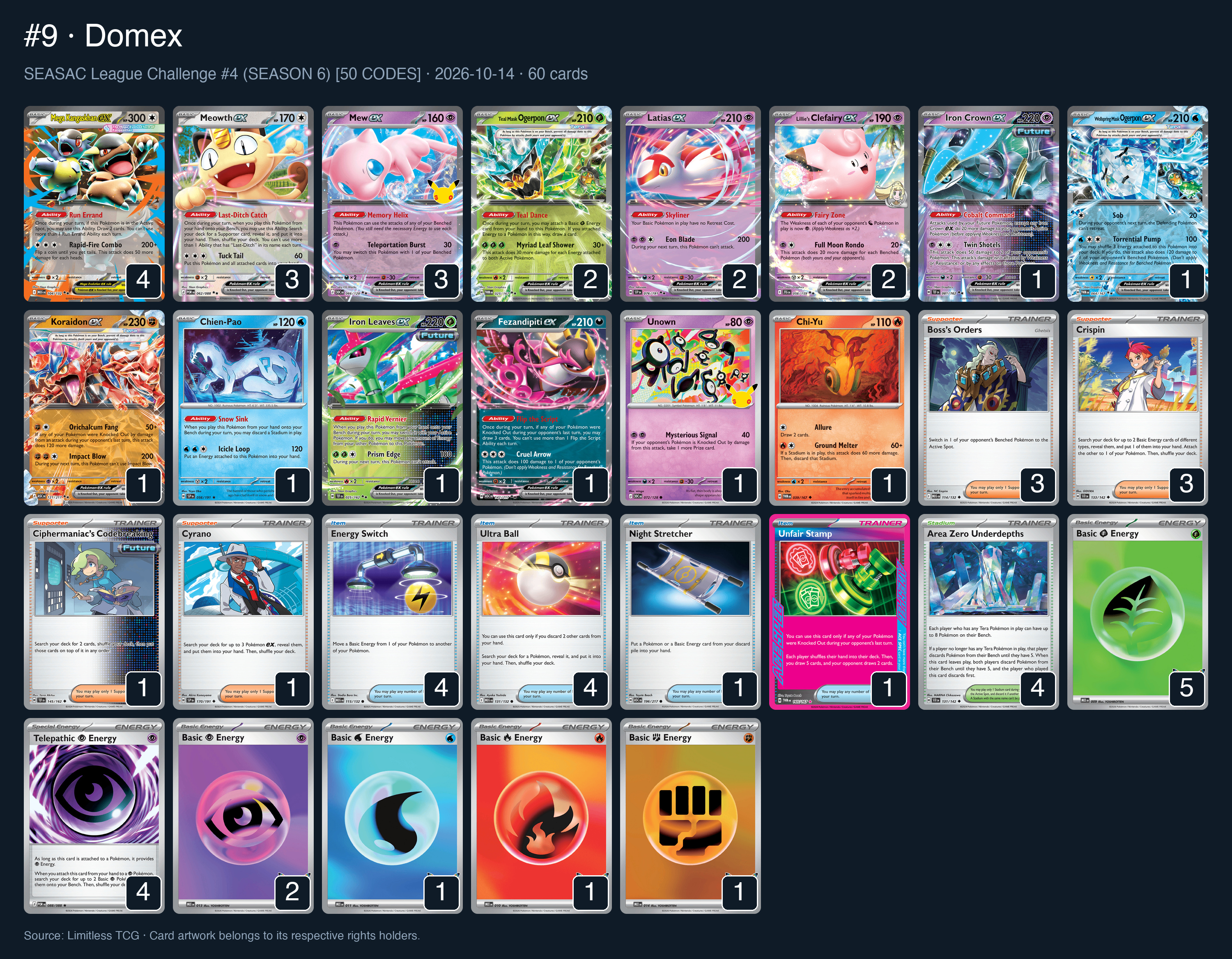 Complete 60-card deck list for rank 9, Domex