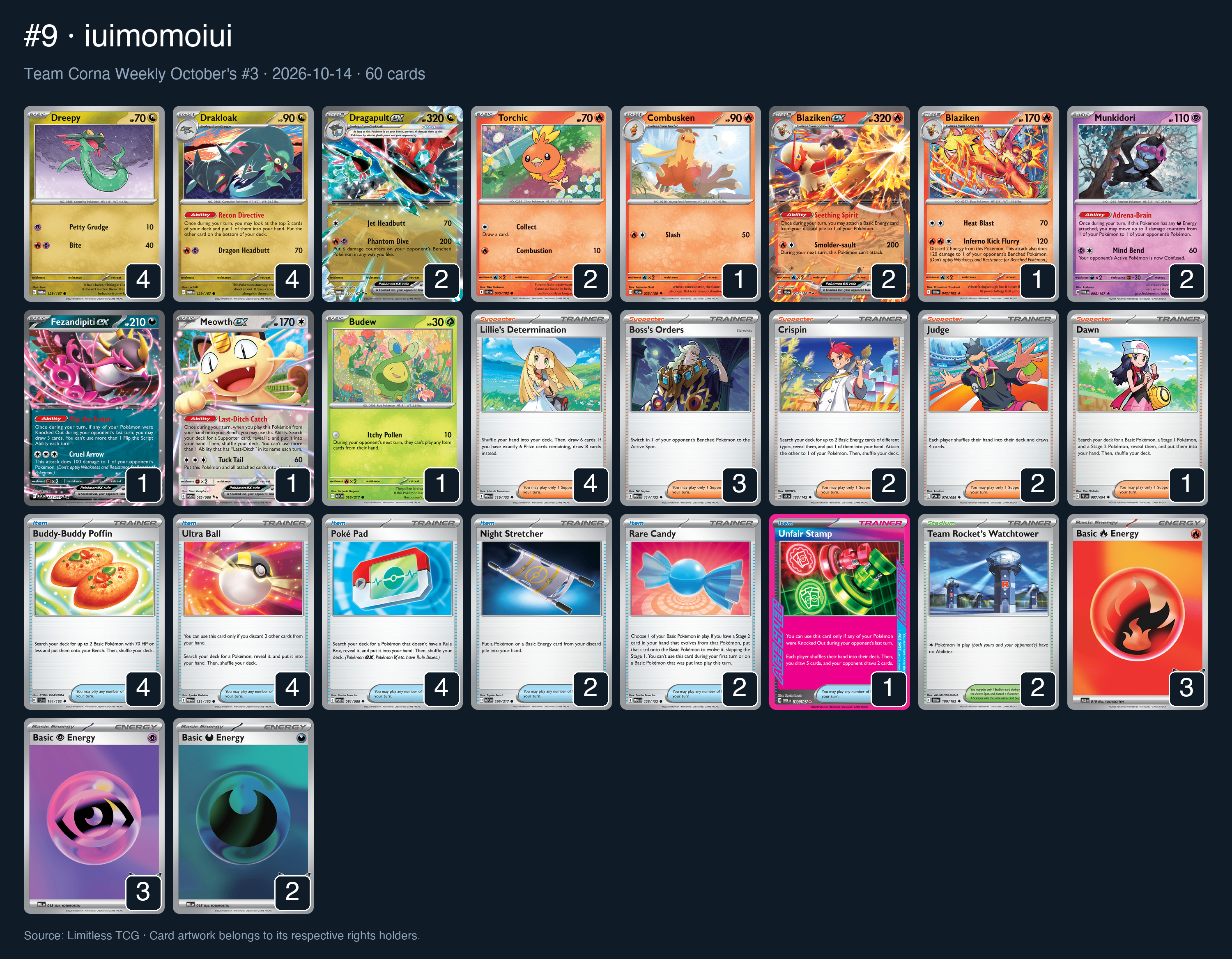 Complete 60-card deck list for rank 9, iuimomoiui