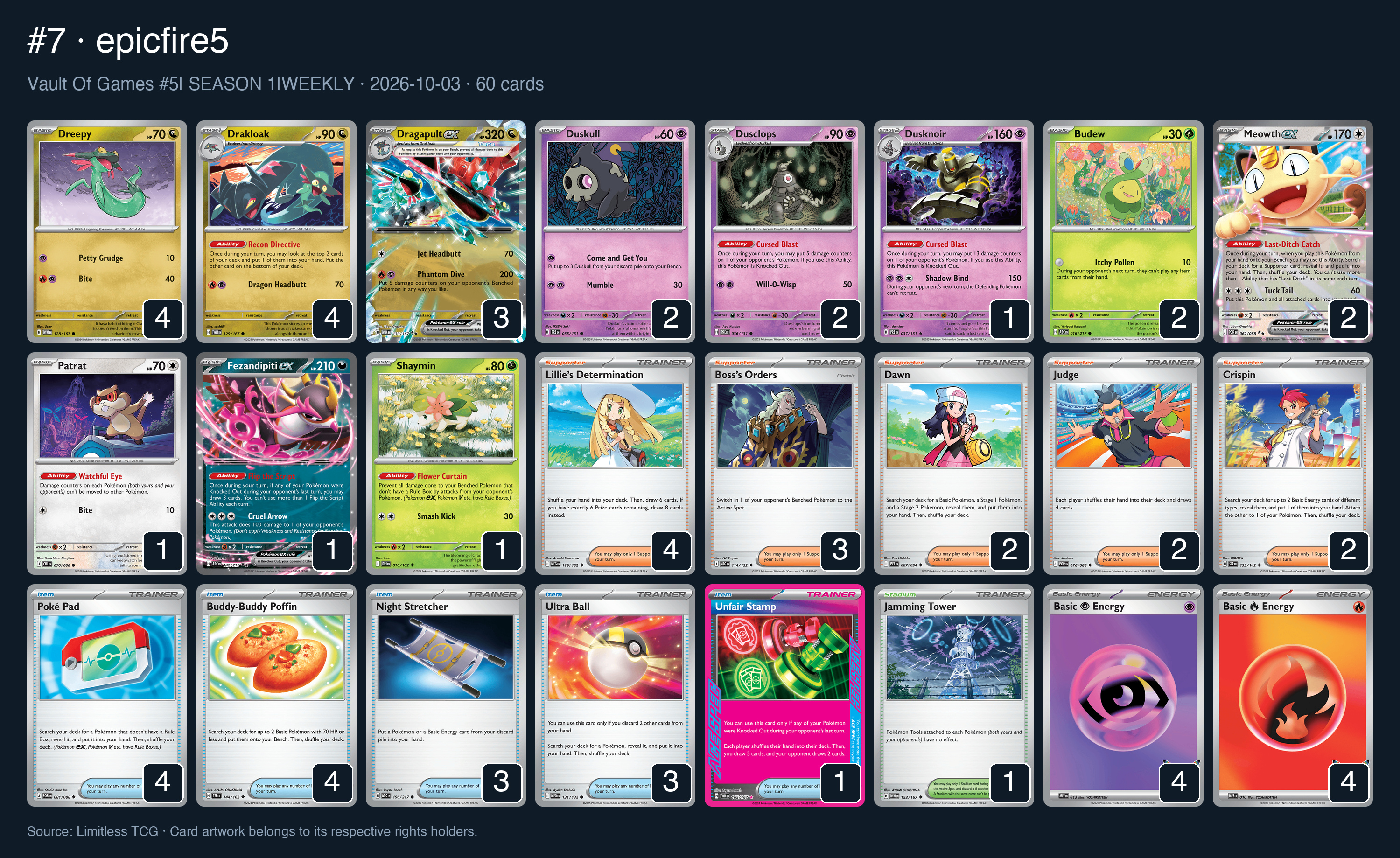 Complete 60-card deck list for rank 7, epicfire5