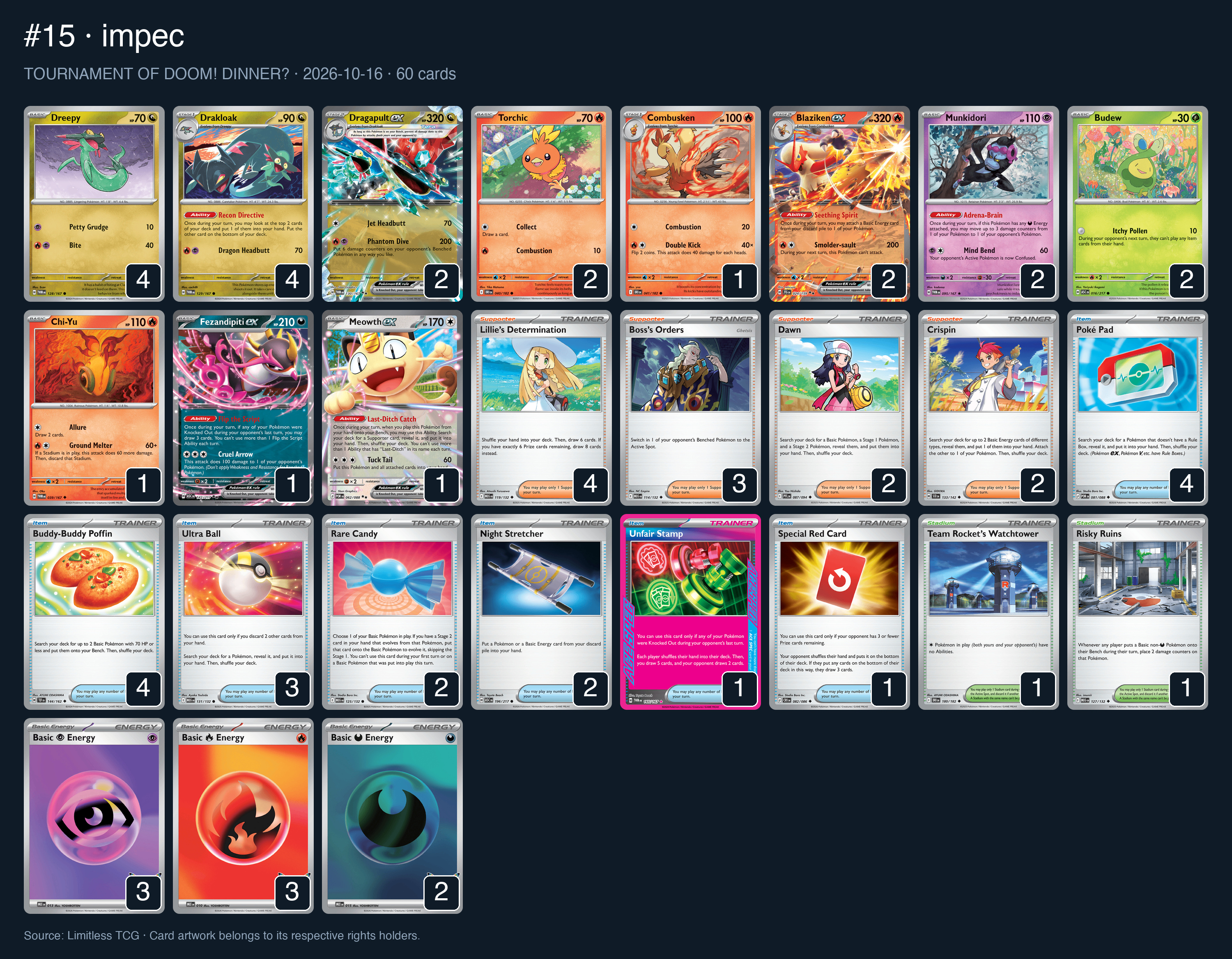 Complete 60-card deck list for rank 15, impec