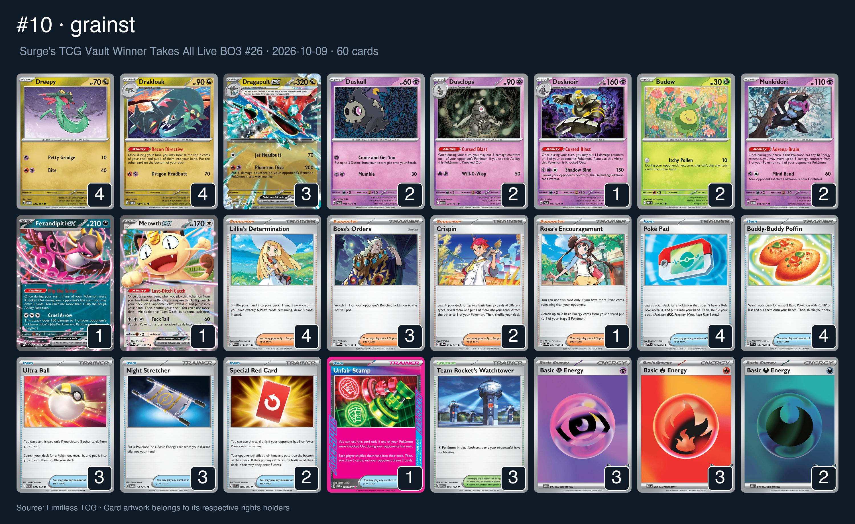 Complete 60-card deck list for rank 10, grainst