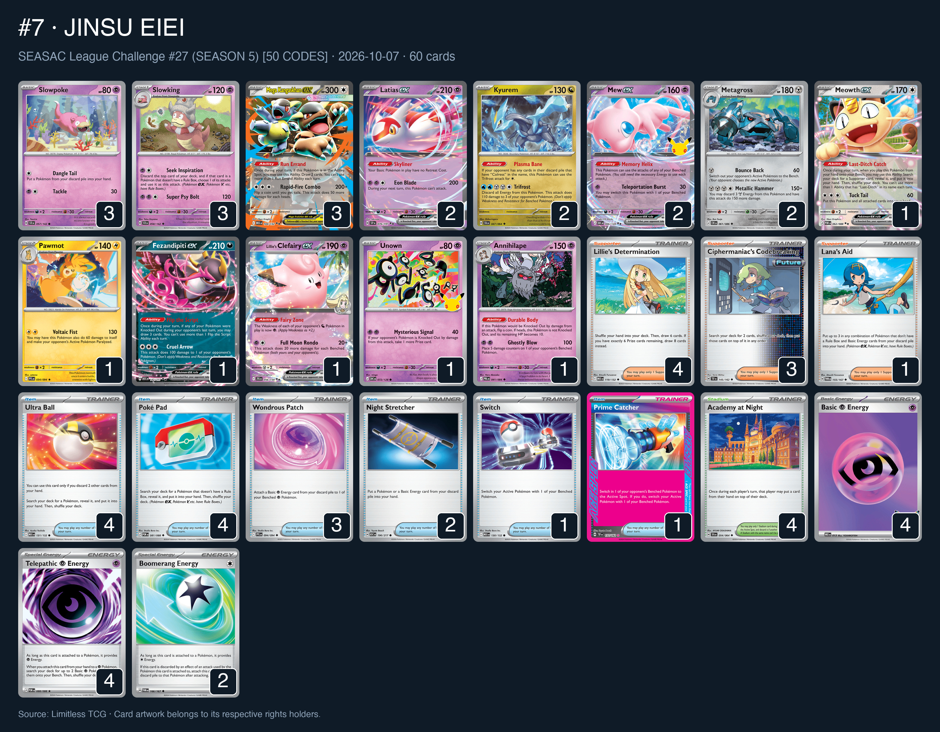 Complete 60-card deck list for rank 7, JINSU EIEI