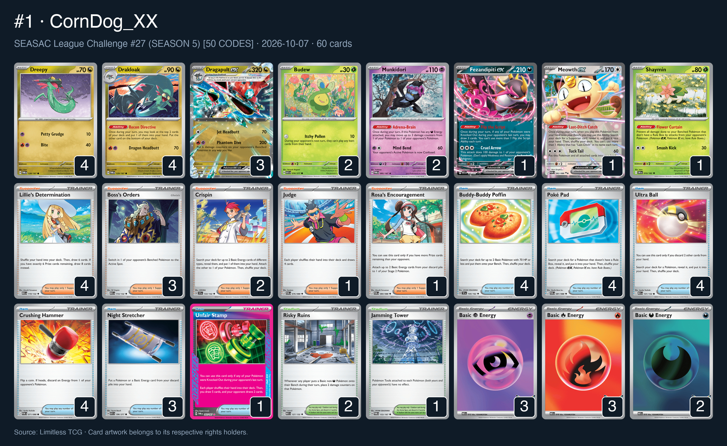 Complete 60-card deck list for rank 1, CornDog_XX