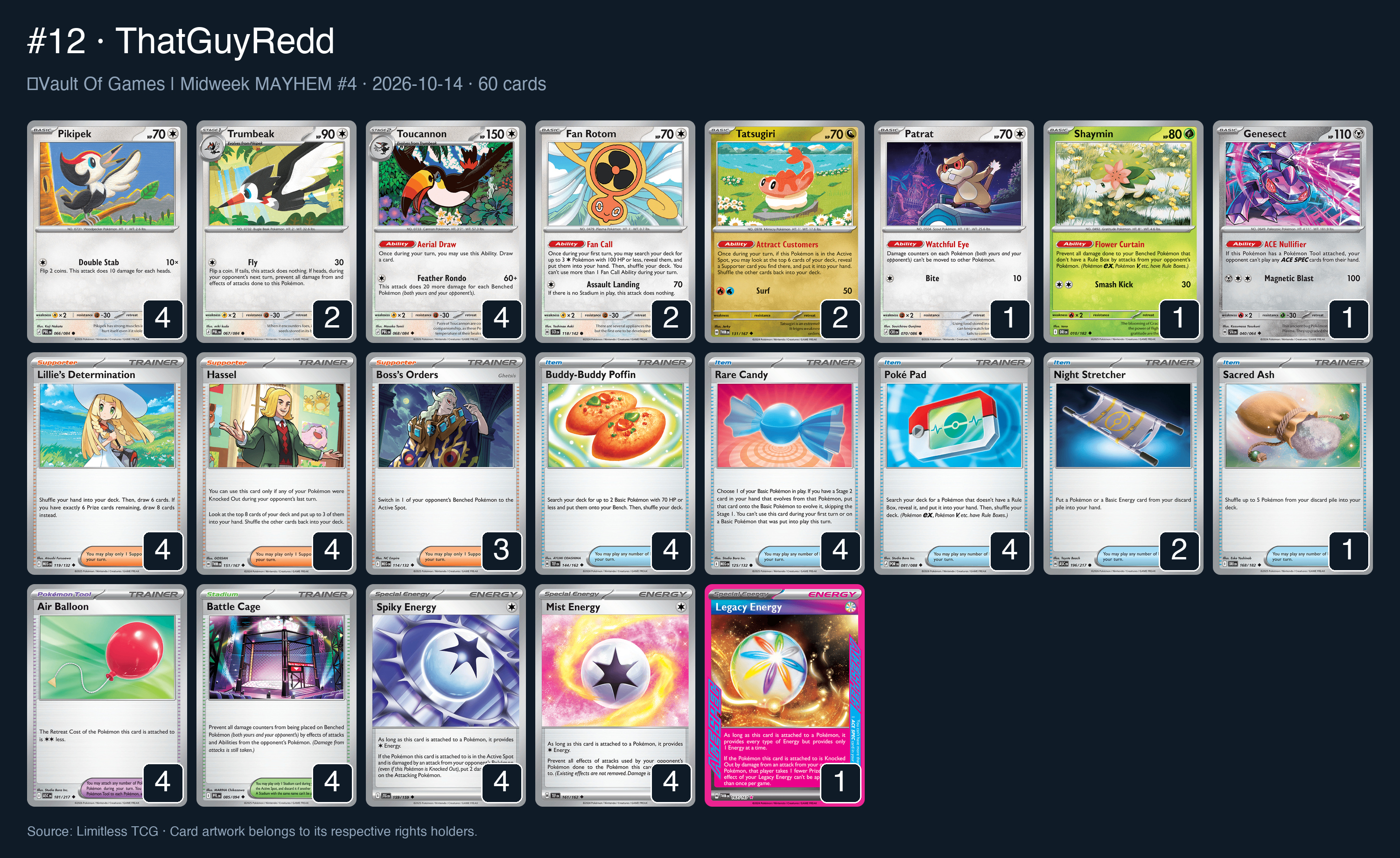 Complete 60-card deck list for rank 12, ThatGuyRedd