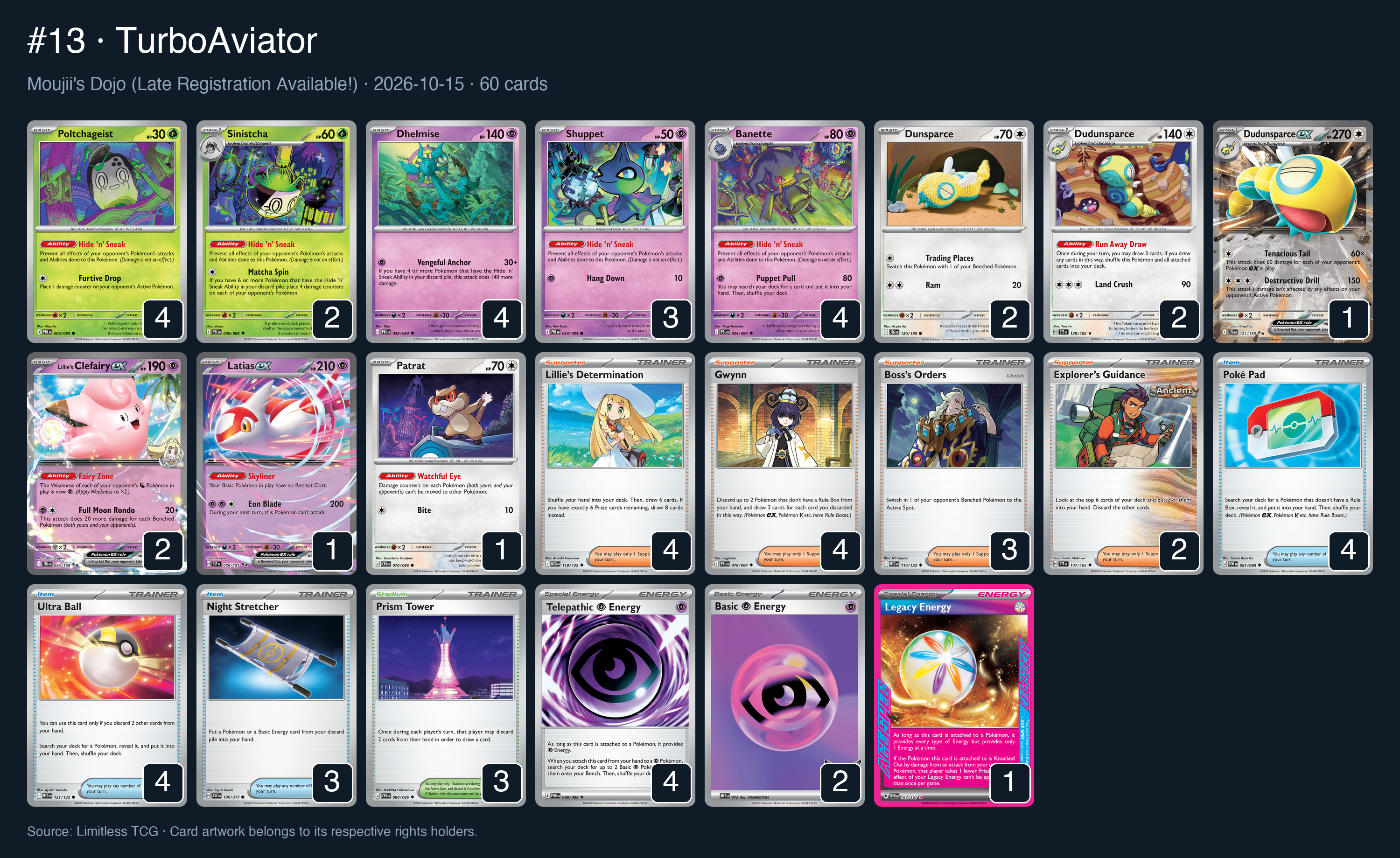 Complete 60-card deck list for rank 13, TurboAviator