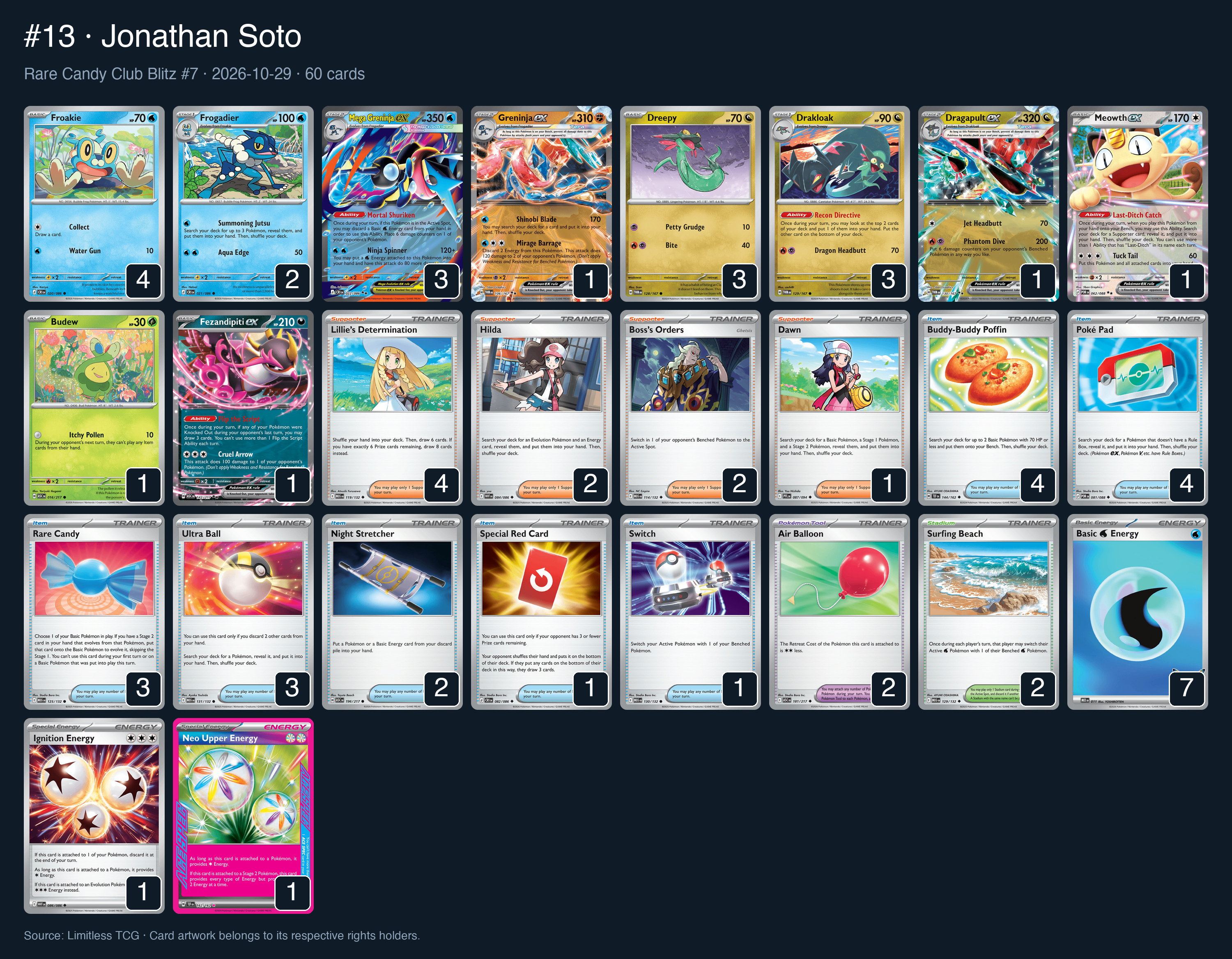Complete 60-card deck list for rank 13, Jonathan Soto