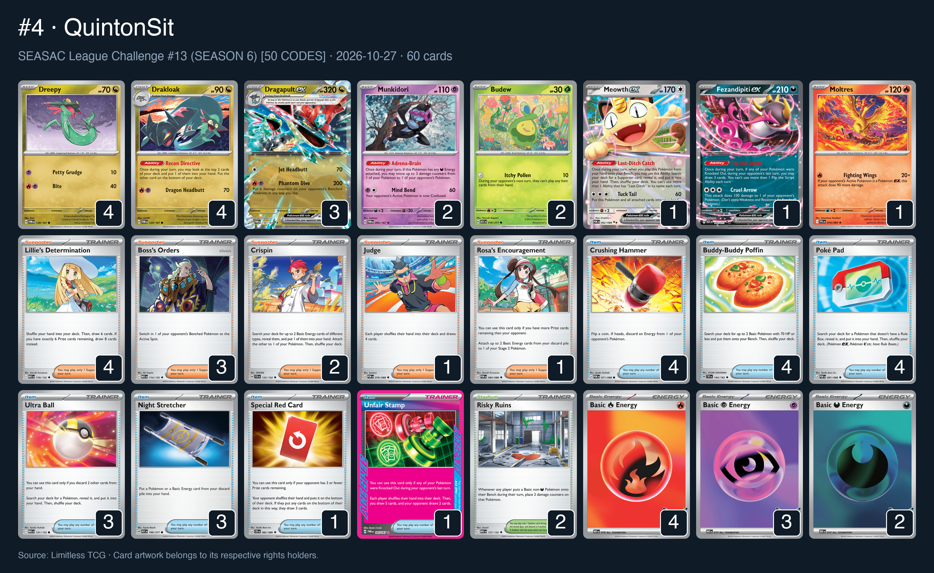 Complete 60-card deck list for rank 4, QuintonSit