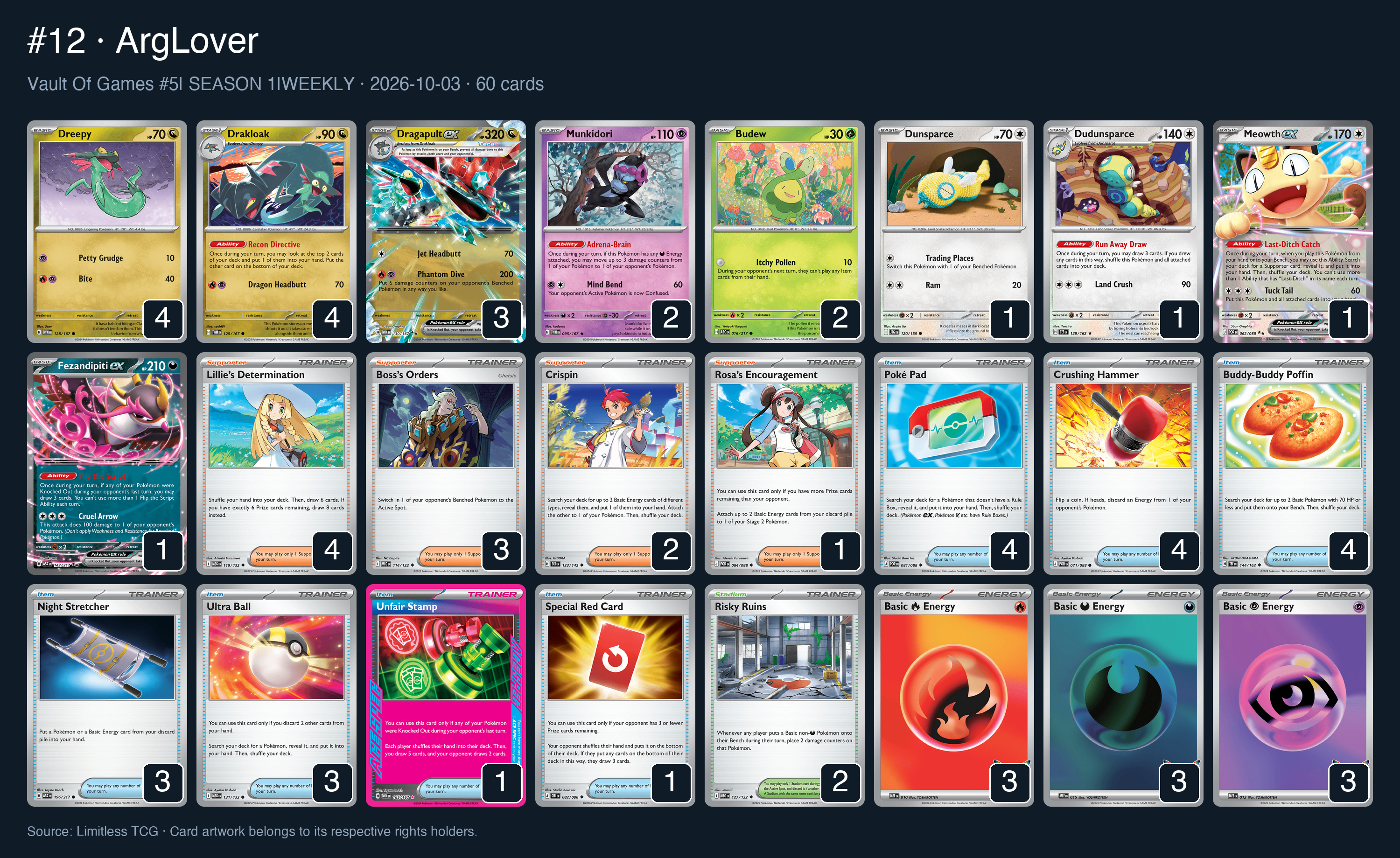 Complete 60-card deck list for rank 12, ArgLover