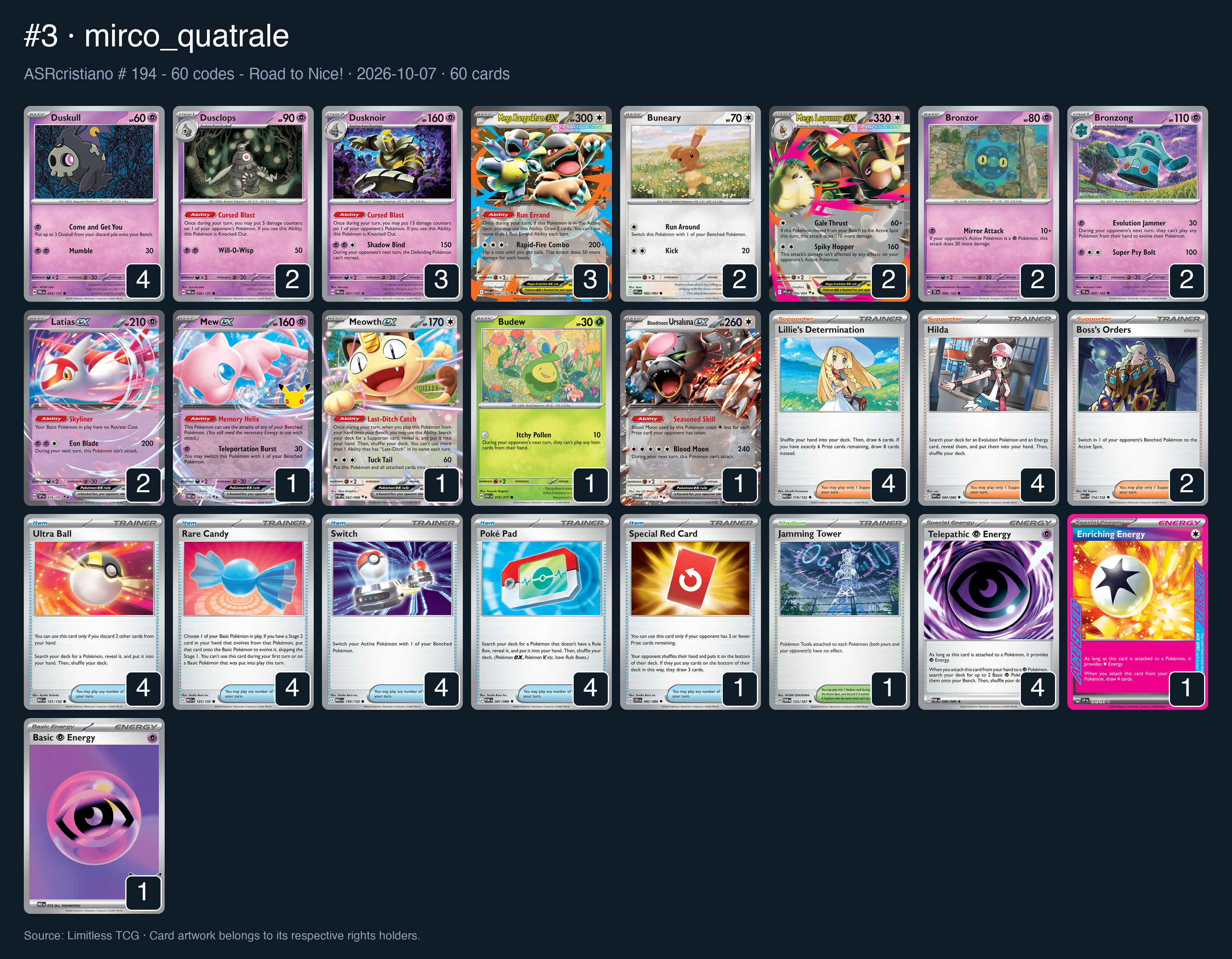 Complete 60-card deck list for rank 3, mirco_quatrale