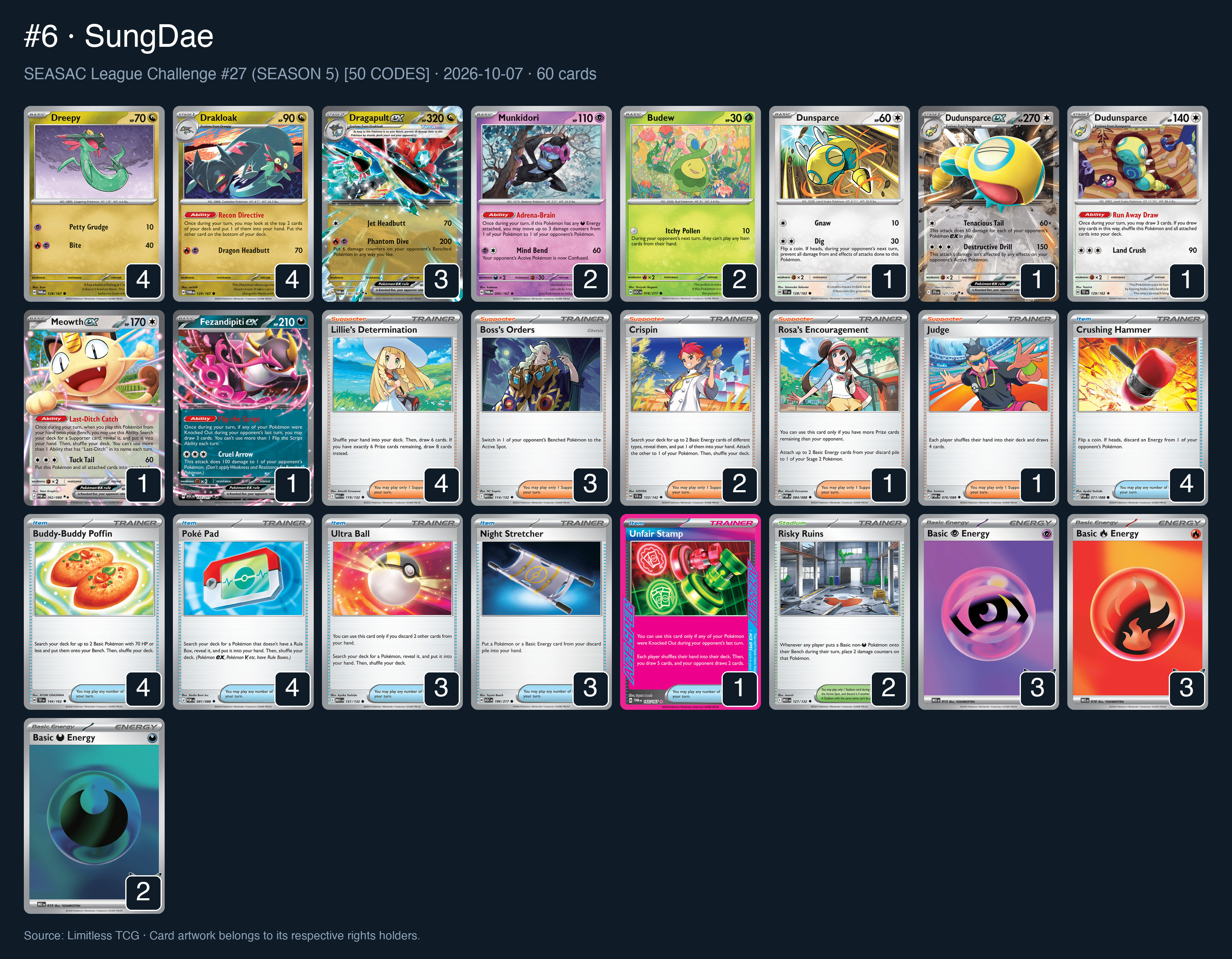 Complete 60-card deck list for rank 6, SungDae