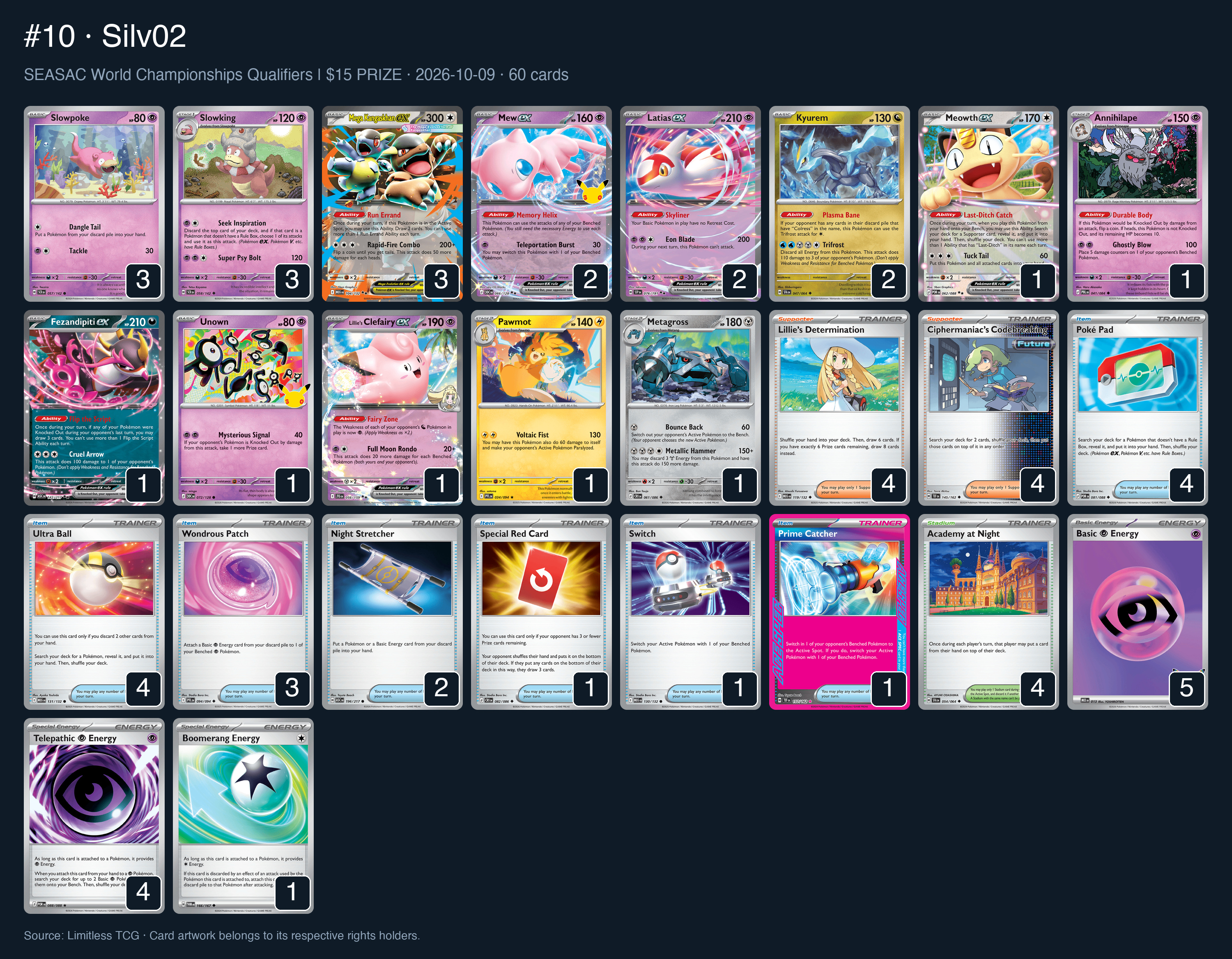 Complete 60-card deck list for rank 10, Silv02