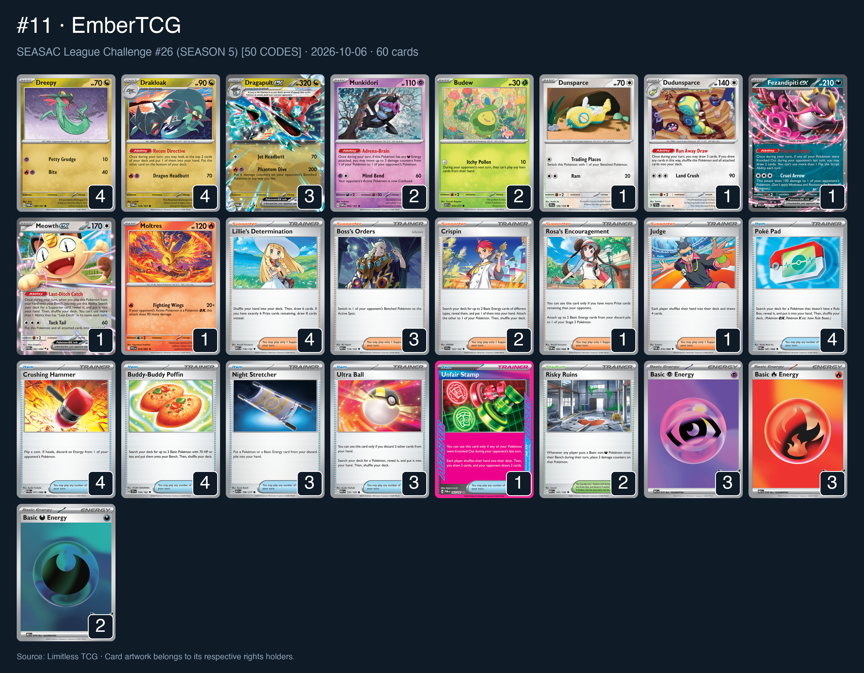 Complete 60-card deck list for rank 11, EmberTCG
