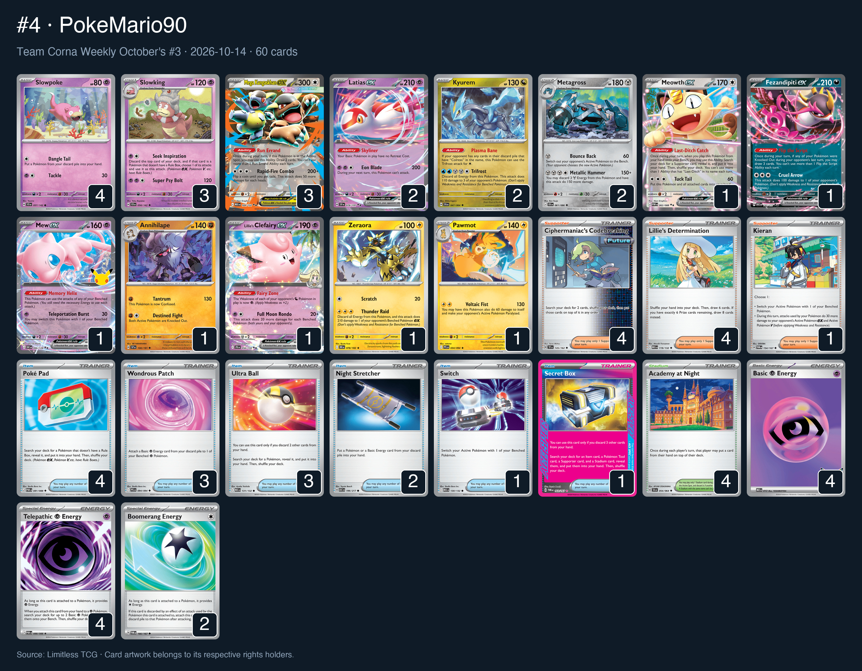 Complete 60-card deck list for rank 4, PokeMario90