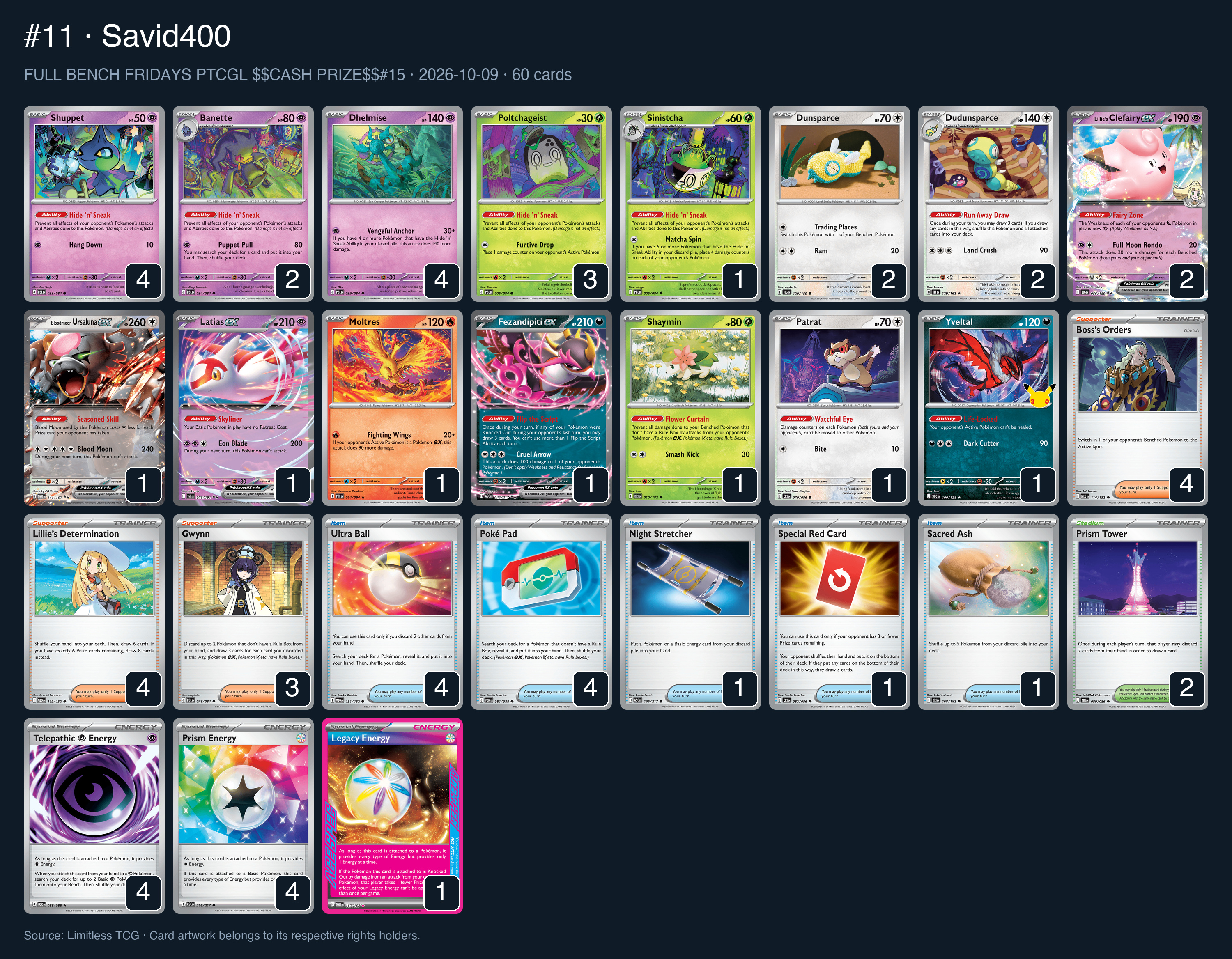 Complete 60-card deck list for rank 11, Savid400