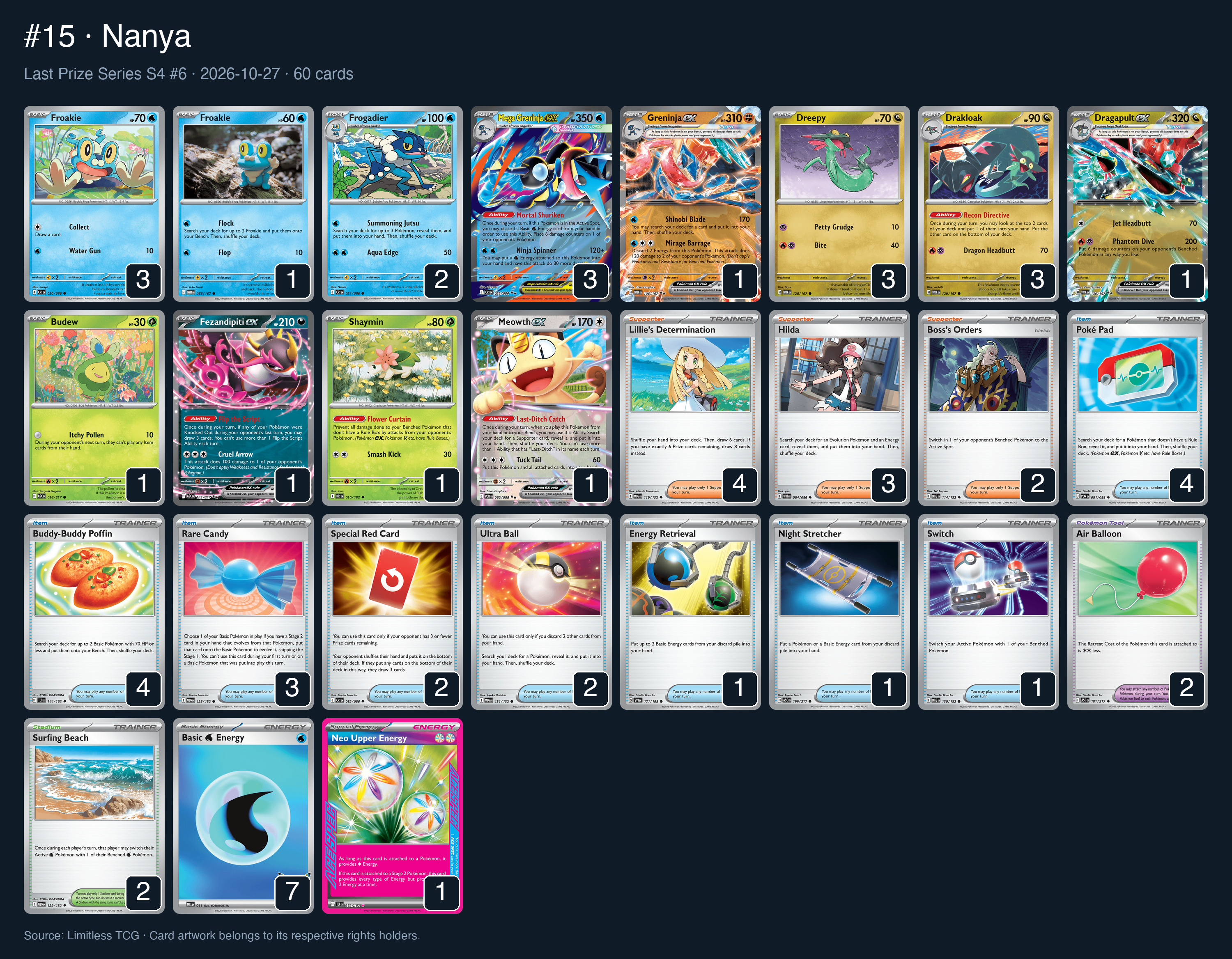 Complete 60-card deck list for rank 15, Nanya
