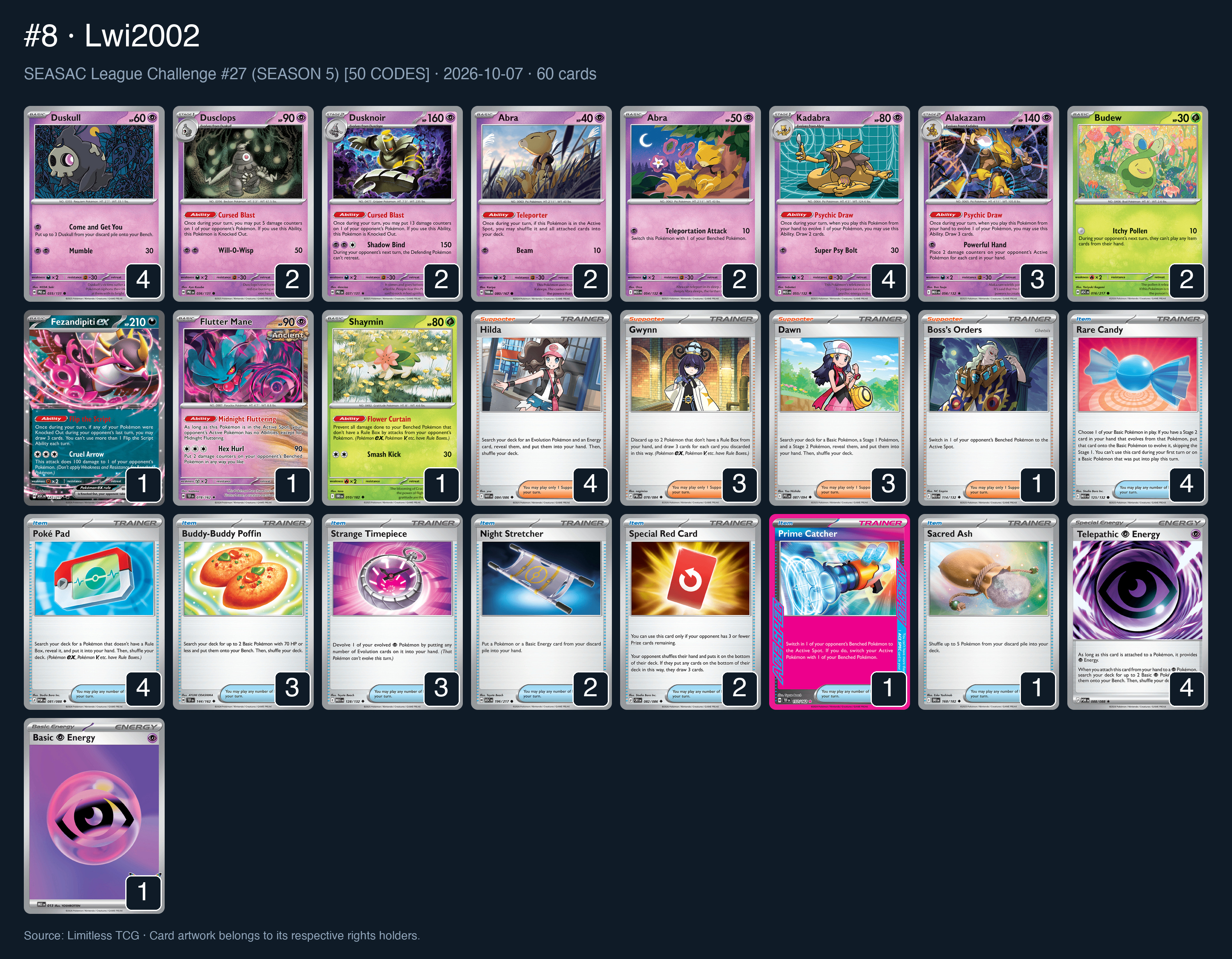 Complete 60-card deck list for rank 8, Lwi2002